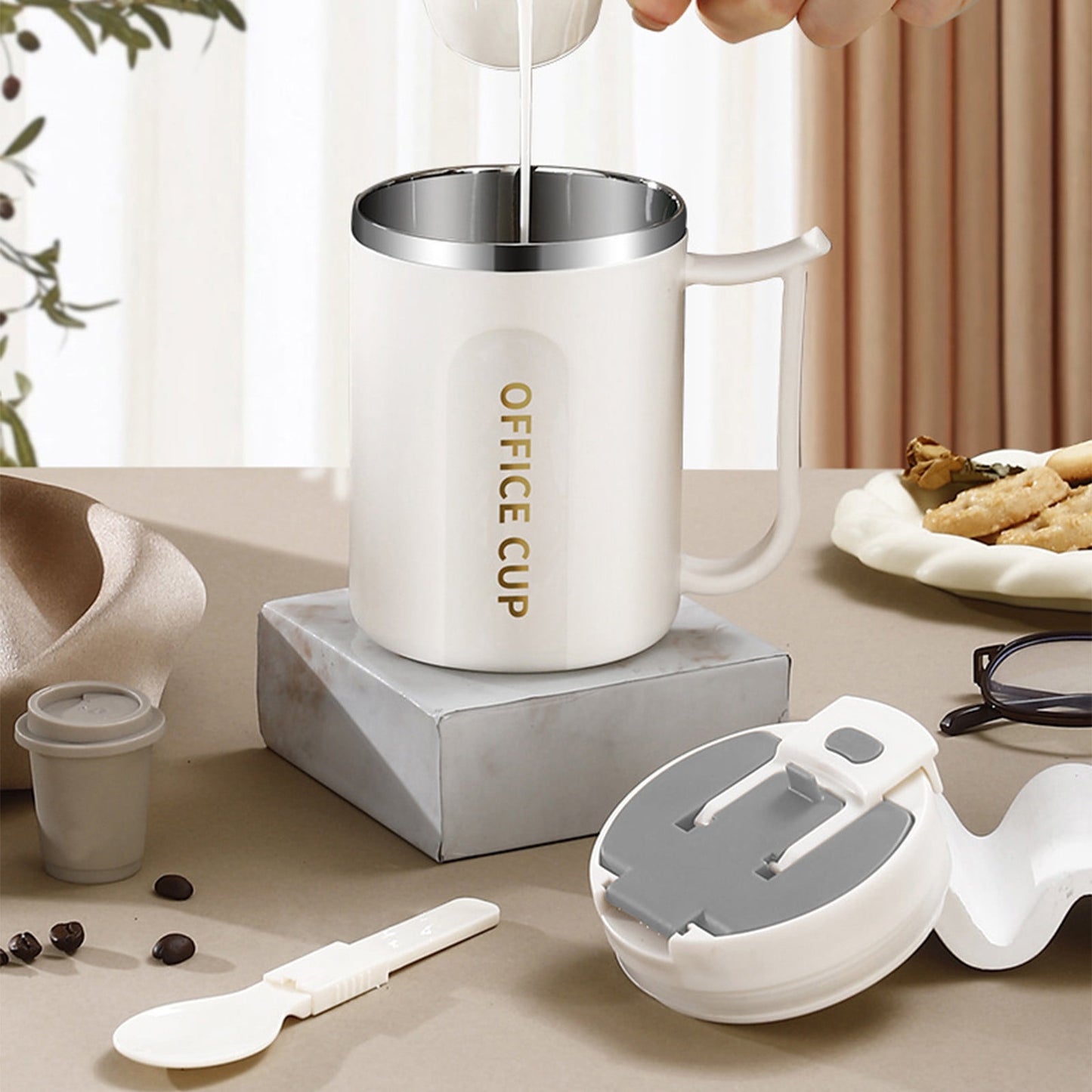 Insulated Coffee Mug with Handle & Lid - 17oz Stainless Steel Travel Tumbler, Double Wall Vacuum (Black) by PALIFEUR 16_【Perfect Gift】 Premium Gift Box Coffee Mug Set