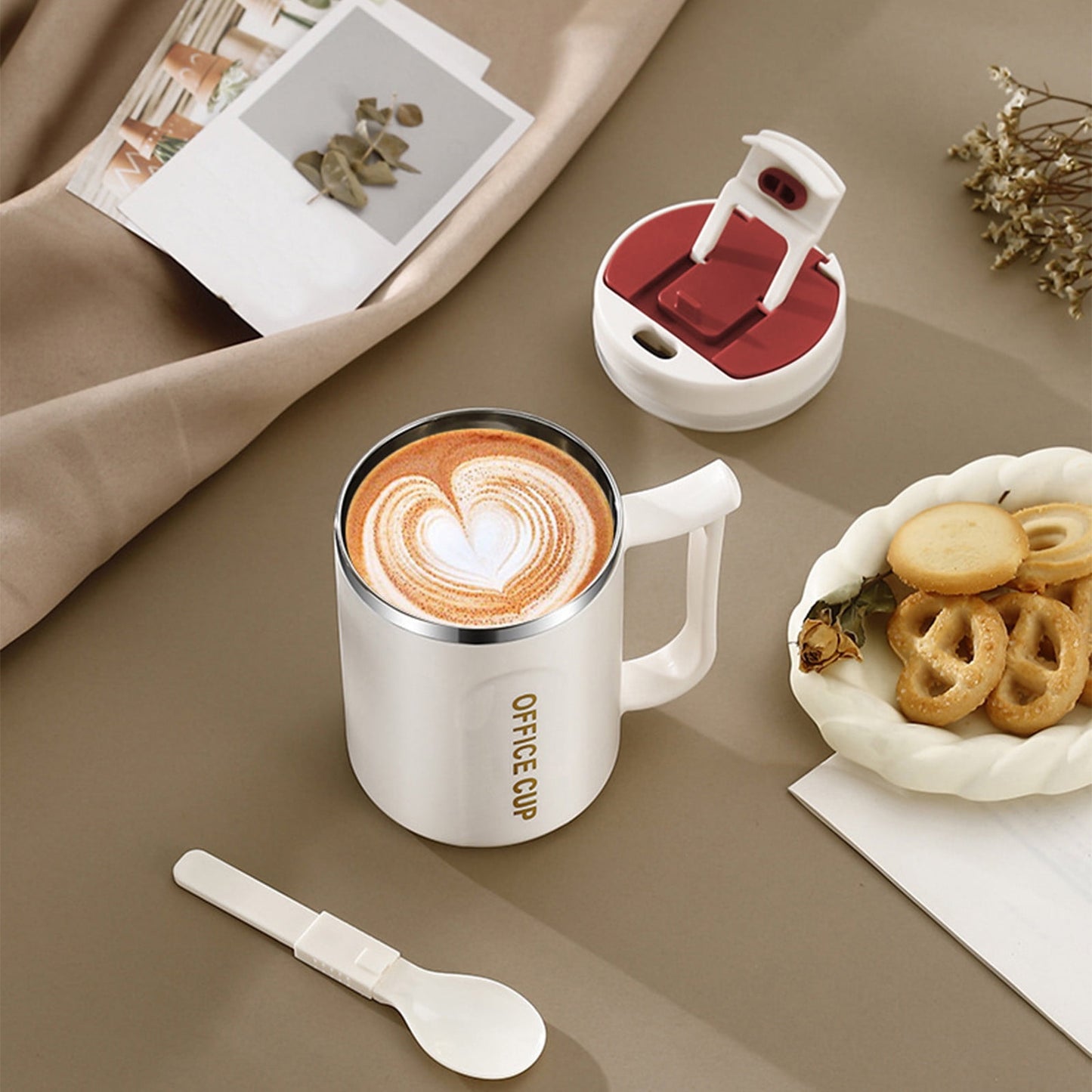 Insulated Coffee Mug with Handle & Lid - 17oz Stainless Steel Travel Tumbler, Double Wall Vacuum (Black) by PALIFEUR 17_【Holiday Exclusive】 Christmas Themed Coffee Mug