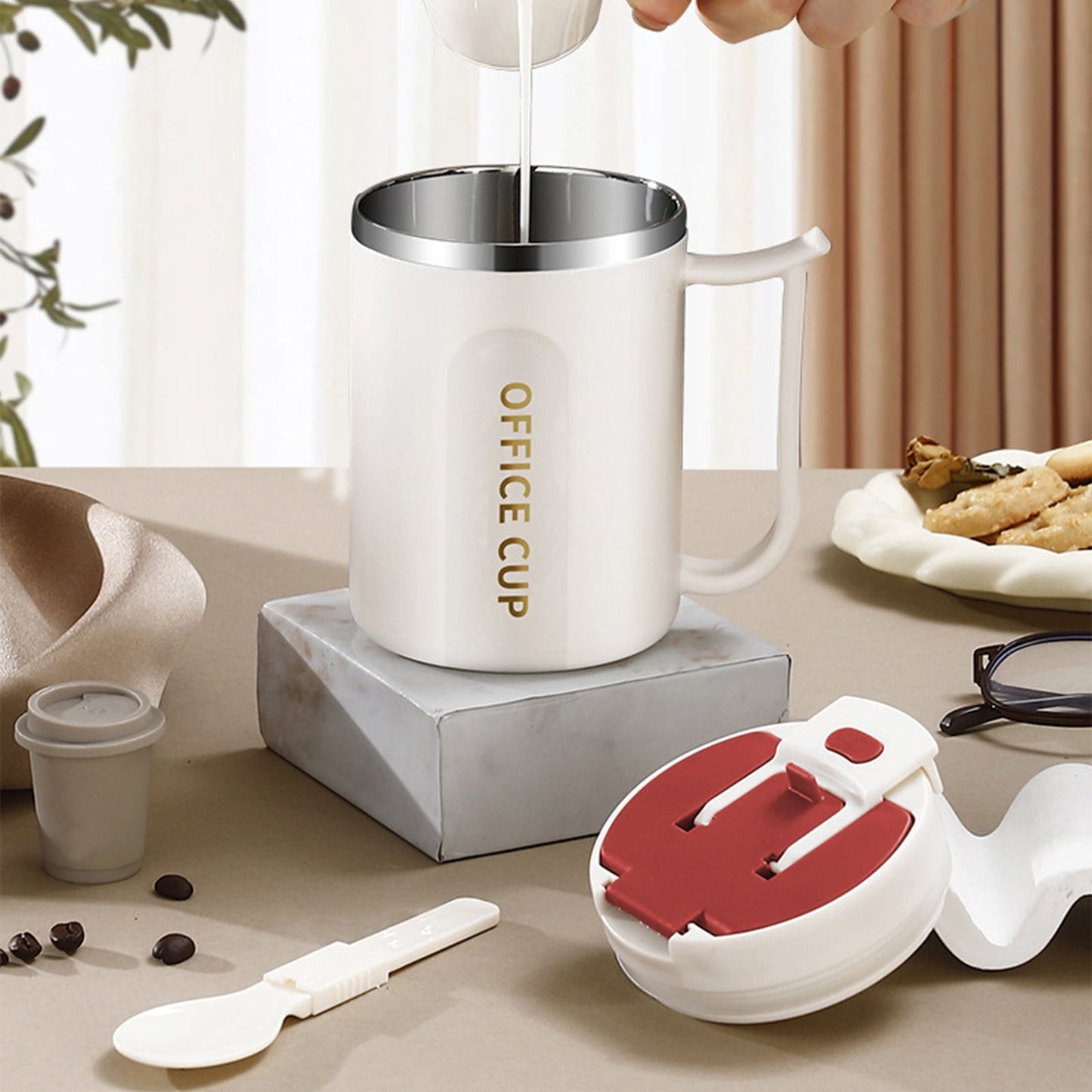 Insulated Coffee Mug with Handle & Lid - 17oz Stainless Steel Travel Tumbler, Double Wall Vacuum (Black) by PALIFEUR 17_【Holiday Exclusive】 Christmas Themed Coffee Mug