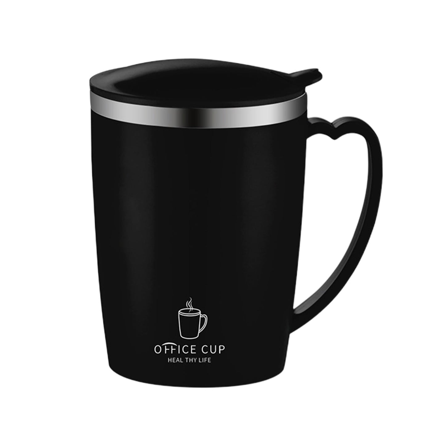 Insulated Coffee Mug with Handle & Lid - 17oz Stainless Steel Travel Tumbler, Double Wall Vacuum (Black) by PALIFEUR 18_【Birthday Gift】 Custom Engraved Coffee Mug