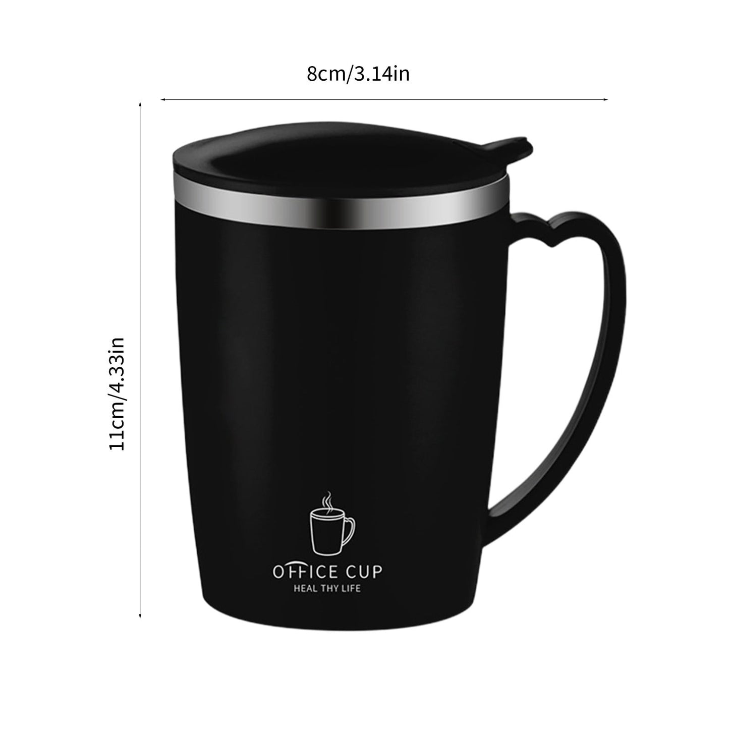 Insulated Coffee Mug with Handle & Lid - 17oz Stainless Steel Travel Tumbler, Double Wall Vacuum (Black) by PALIFEUR 18_【Birthday Gift】 Custom Engraved Coffee Mug