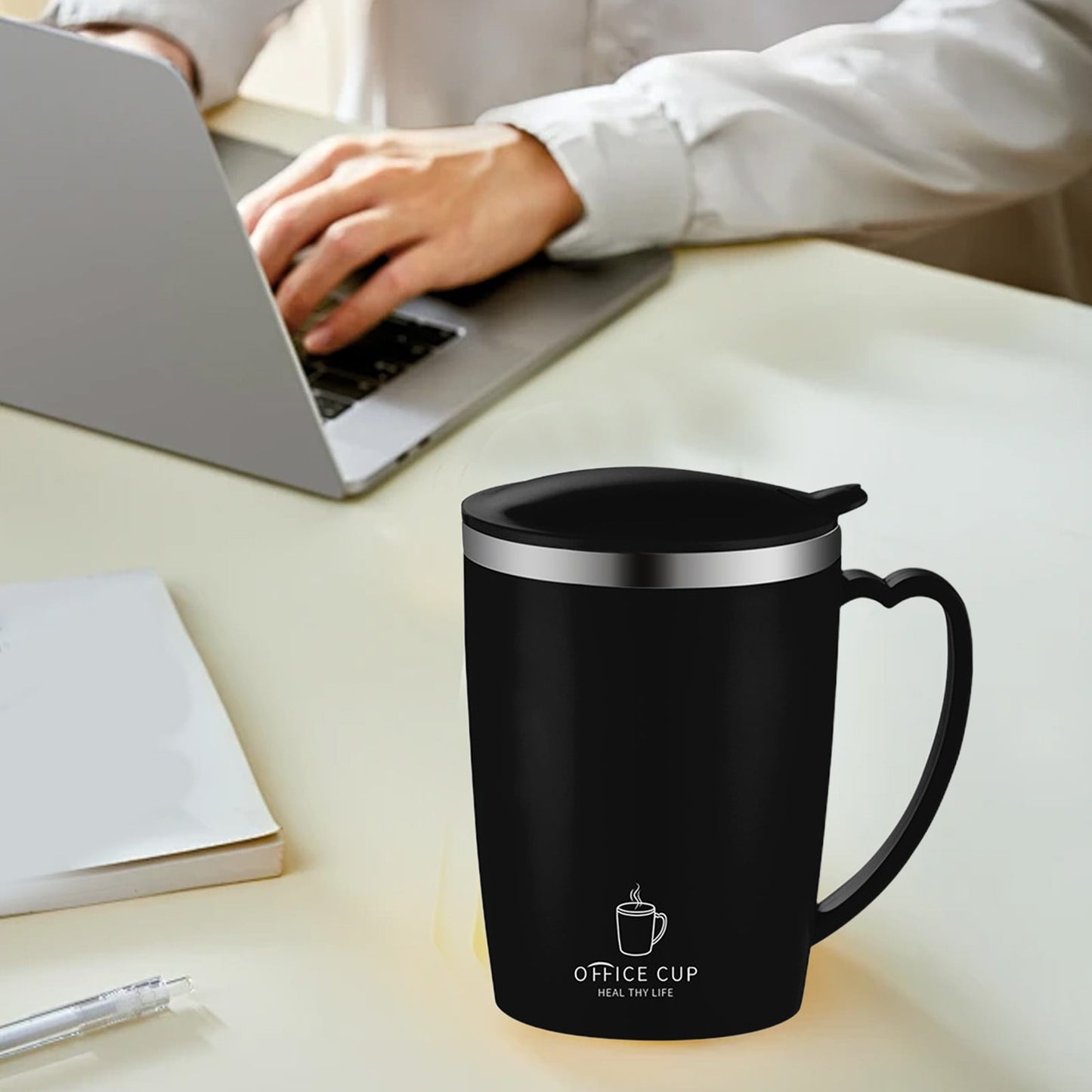 Insulated Coffee Mug with Handle & Lid - 17oz Stainless Steel Travel Tumbler, Double Wall Vacuum (Black) by PALIFEUR 18_【Birthday Gift】 Custom Engraved Coffee Mug