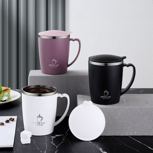 Insulated Coffee Mug with Handle & Lid - 17oz Stainless Steel Travel Tumbler, Double Wall Vacuum (Black) by PALIFEUR 19_【Corporate Gifts】 Company Logo Customized Coffee Cup