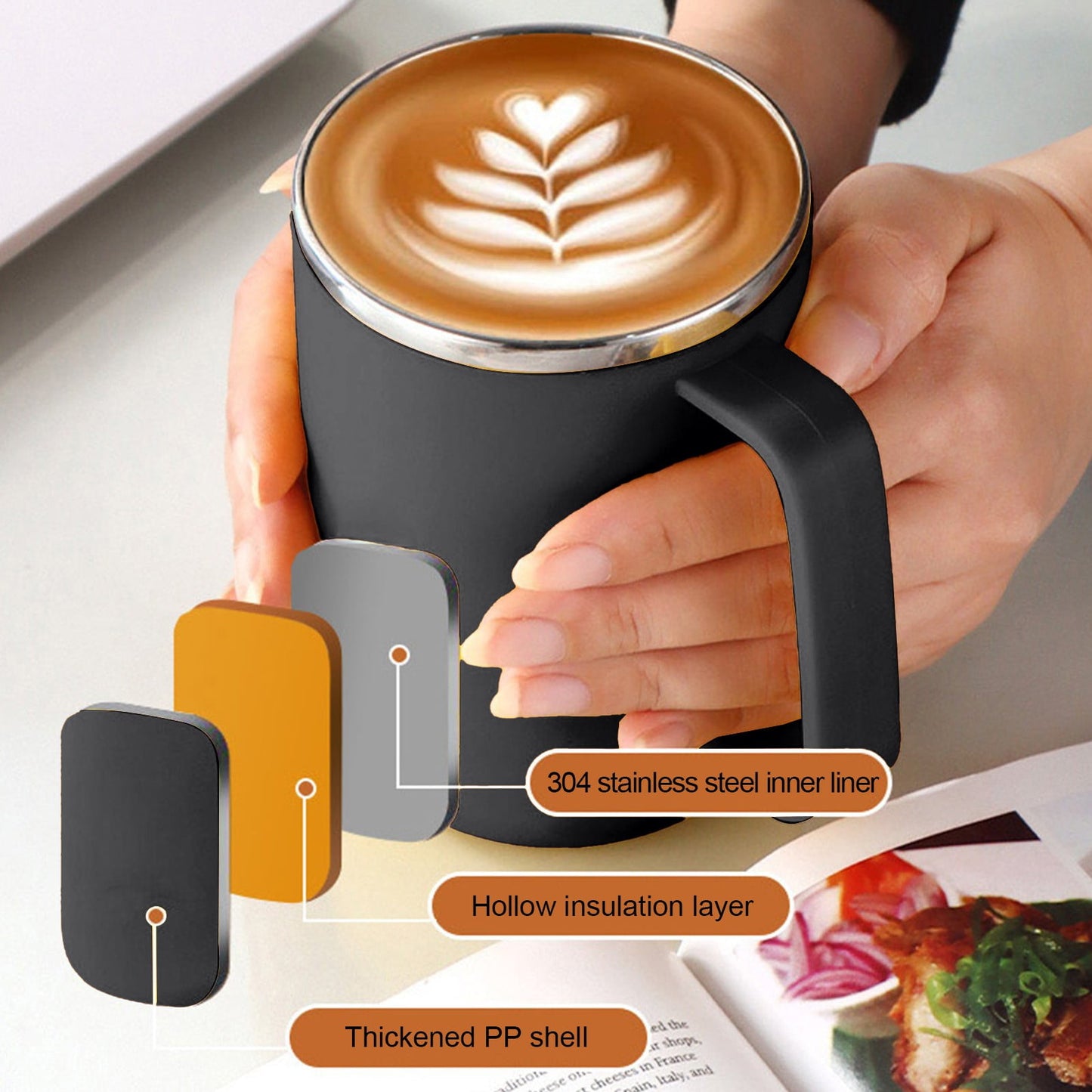 Insulated Coffee Mug with Handle & Lid - 17oz Stainless Steel Travel Tumbler, Double Wall Vacuum (Black) by PALIFEUR 21_【Price Drop】 Now Available at a Reduced Price!