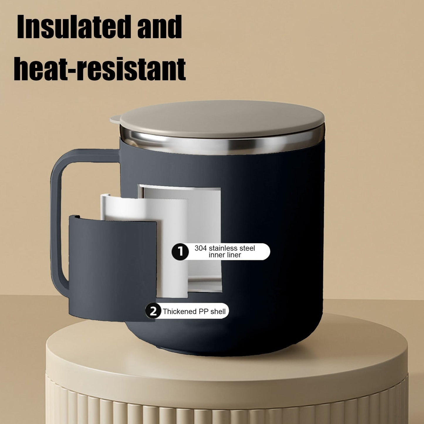 Insulated Coffee Mug with Handle & Lid - 17oz Stainless Steel Travel Tumbler, Double Wall Vacuum (Black) by PALIFEUR 28_【Eco-Friendly Choice】 Reusable Sustainable Coffee Cup
