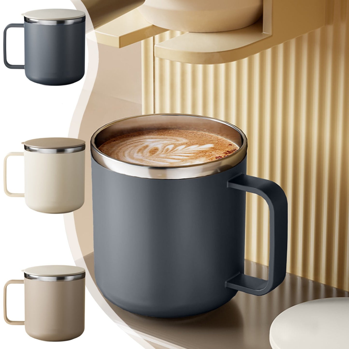 Insulated Coffee Mug with Handle & Lid - 17oz Stainless Steel Travel Tumbler, Double Wall Vacuum (Black) by PALIFEUR 29_【Top Seller】 Annual Bestseller Coffee Mug