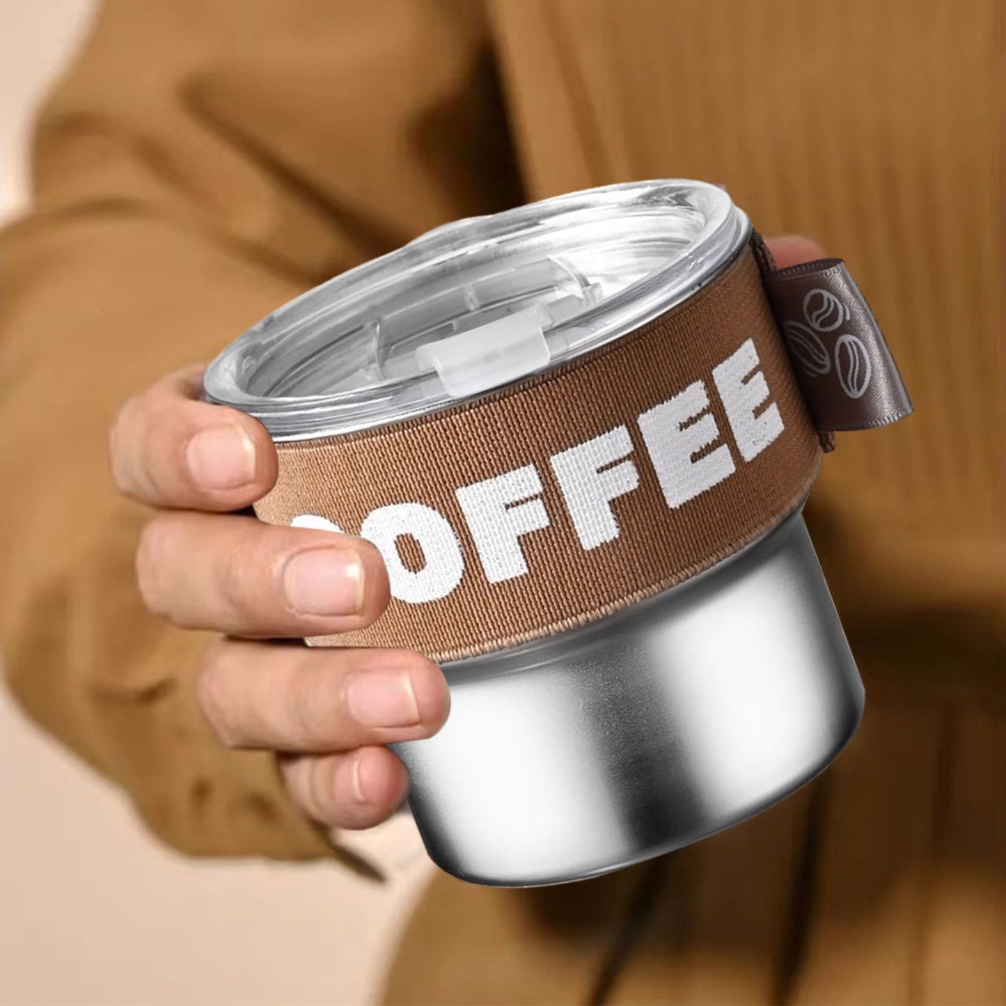 Tyidzon Insulated Coffee Mug, 20oz Stainless Steel Tumbler with Slider Lid Travel Coffee Cups with Handle for Camping Office Home, Blue ZA_#Brown