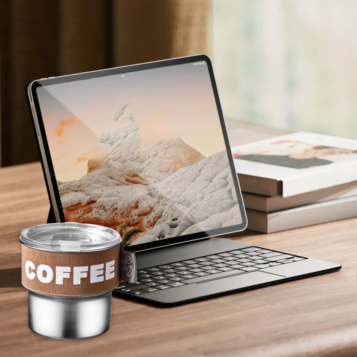 Tyidzon Insulated Coffee Mug, 20oz Stainless Steel Tumbler with Slider Lid Travel Coffee Cups with Handle for Camping Office Home, Blue ZA_#Brown