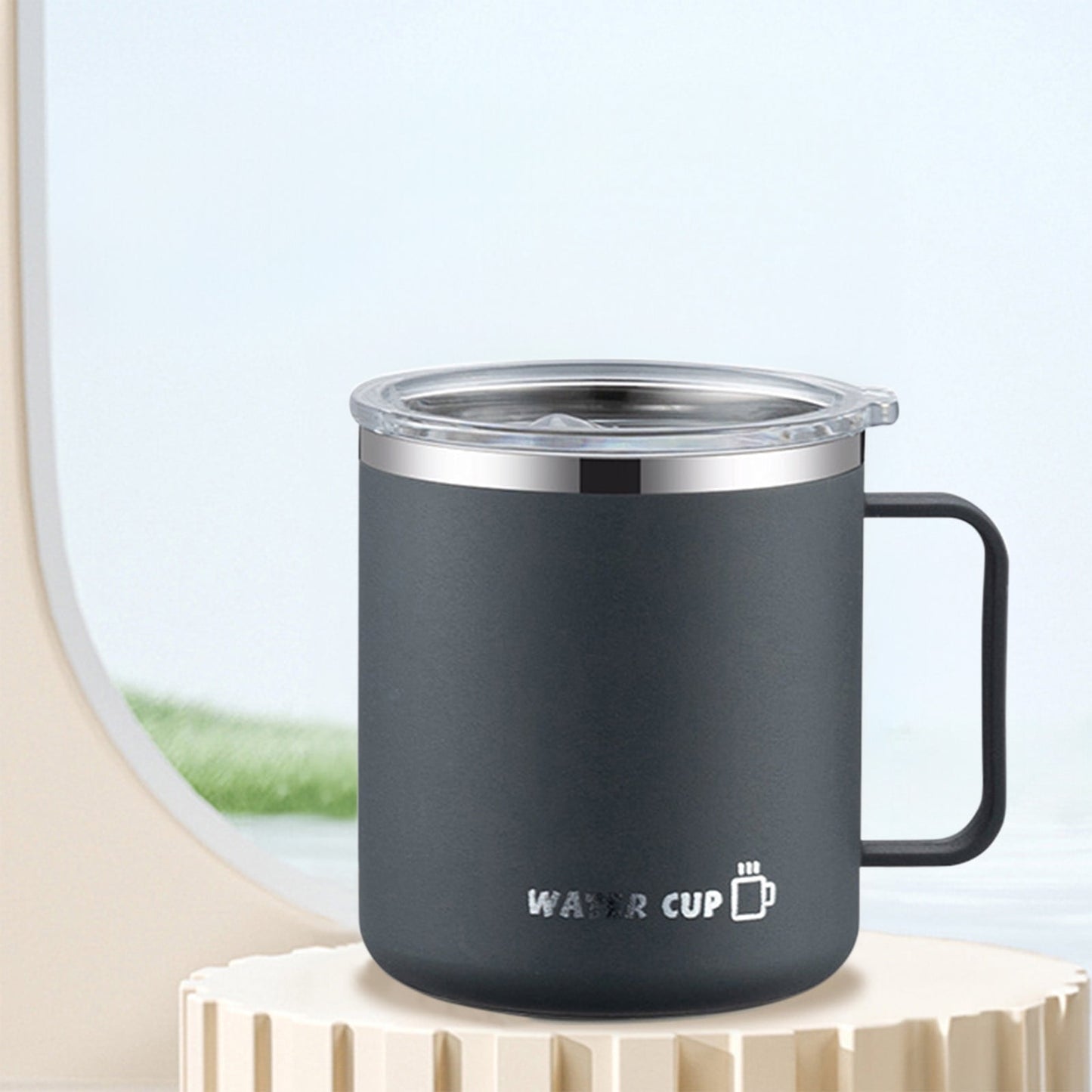 Tyidzon Insulated Coffee Mug, 20oz Stainless Steel Tumbler with Slider Lid Travel Coffee Cups with Handle for Camping Office Home, Blue ZC_#Gray