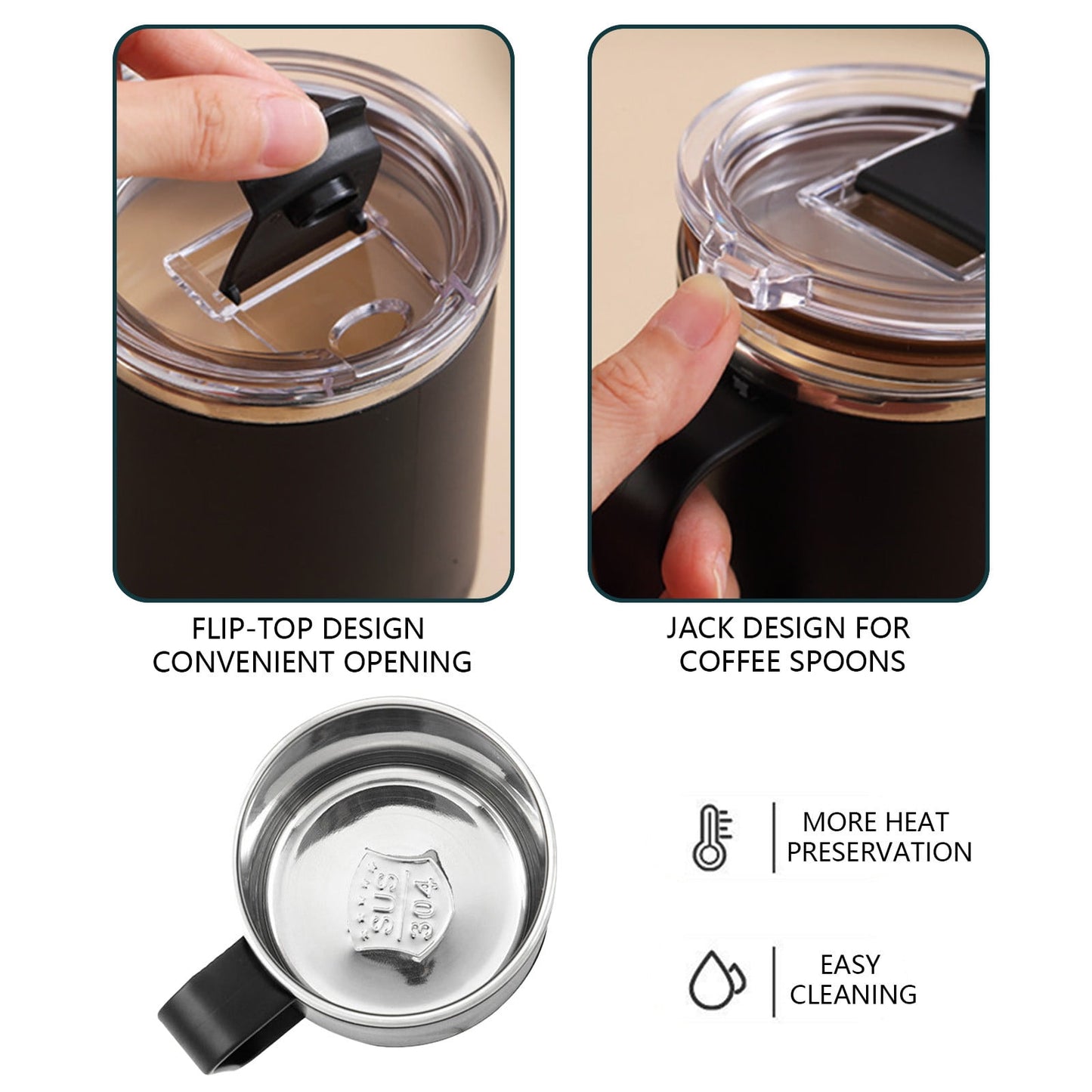 Tyidzon Insulated Coffee Mug, 20oz Stainless Steel Tumbler with Slider Lid Travel Coffee Cups with Handle for Camping Office Home, Blue ZF_#Black