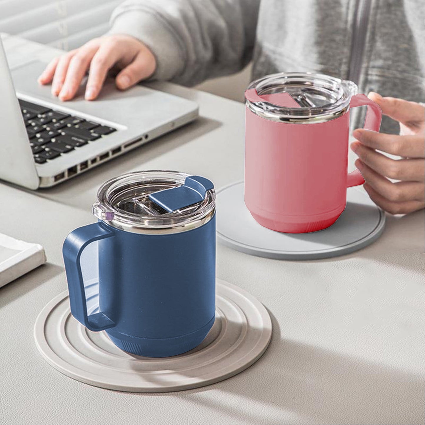 Tyidzon Insulated Coffee Mug, 20oz Stainless Steel Tumbler with Slider Lid Travel Coffee Cups with Handle for Camping Office Home, Blue ZF_#Blue