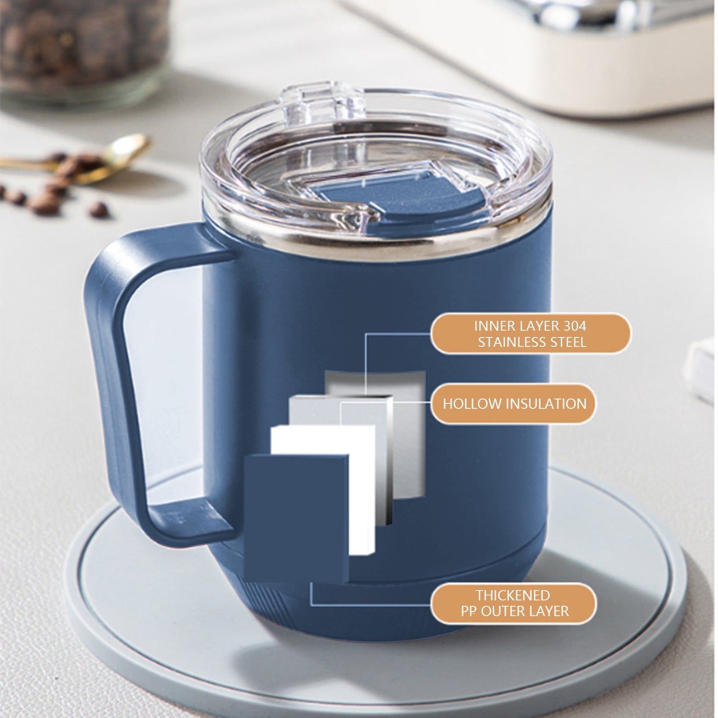 Tyidzon Insulated Coffee Mug, 20oz Stainless Steel Tumbler with Slider Lid Travel Coffee Cups with Handle for Camping Office Home, Blue ZF_#Blue