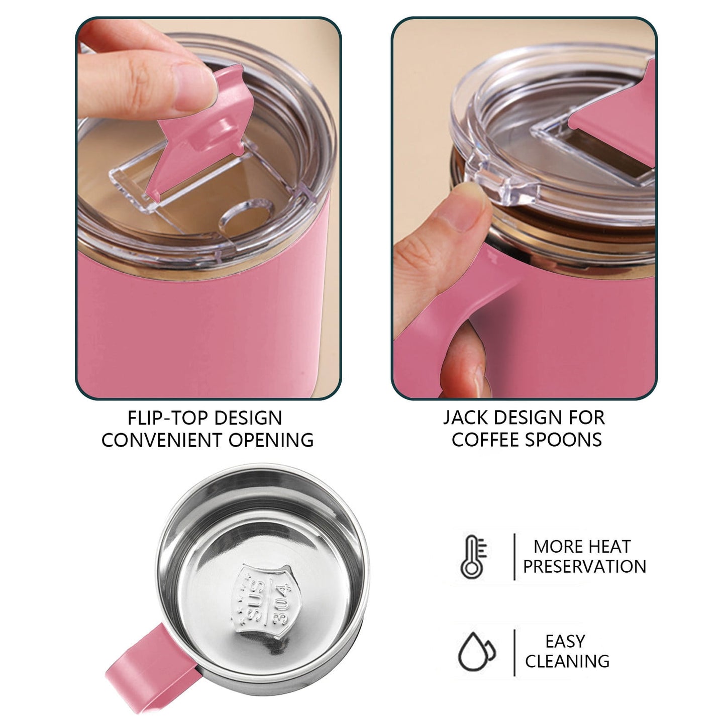 Tyidzon Insulated Coffee Mug, 20oz Stainless Steel Tumbler with Slider Lid Travel Coffee Cups with Handle for Camping Office Home, Blue ZF_#Pink