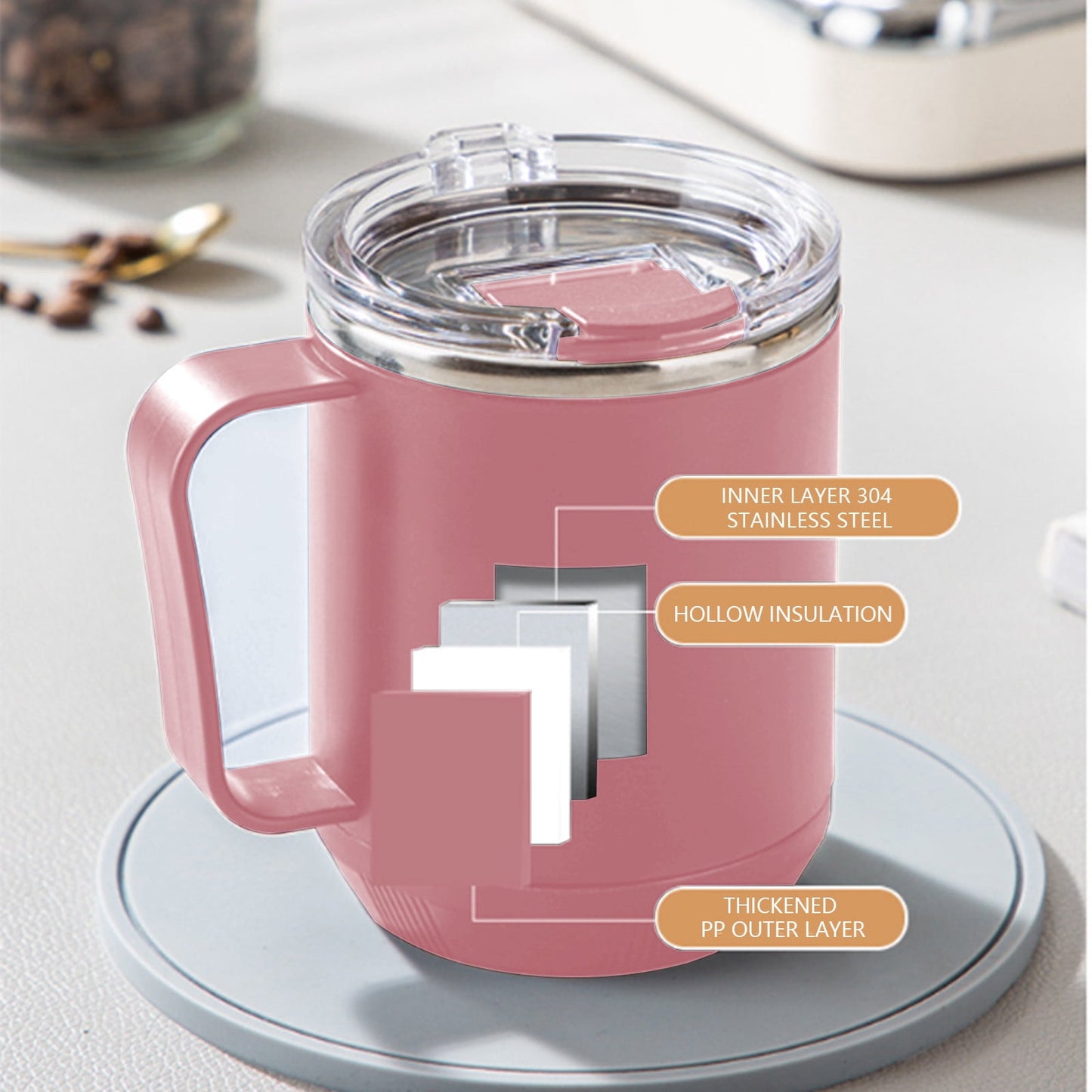 Tyidzon Insulated Coffee Mug, 20oz Stainless Steel Tumbler with Slider Lid Travel Coffee Cups with Handle for Camping Office Home, Blue ZF_#Pink