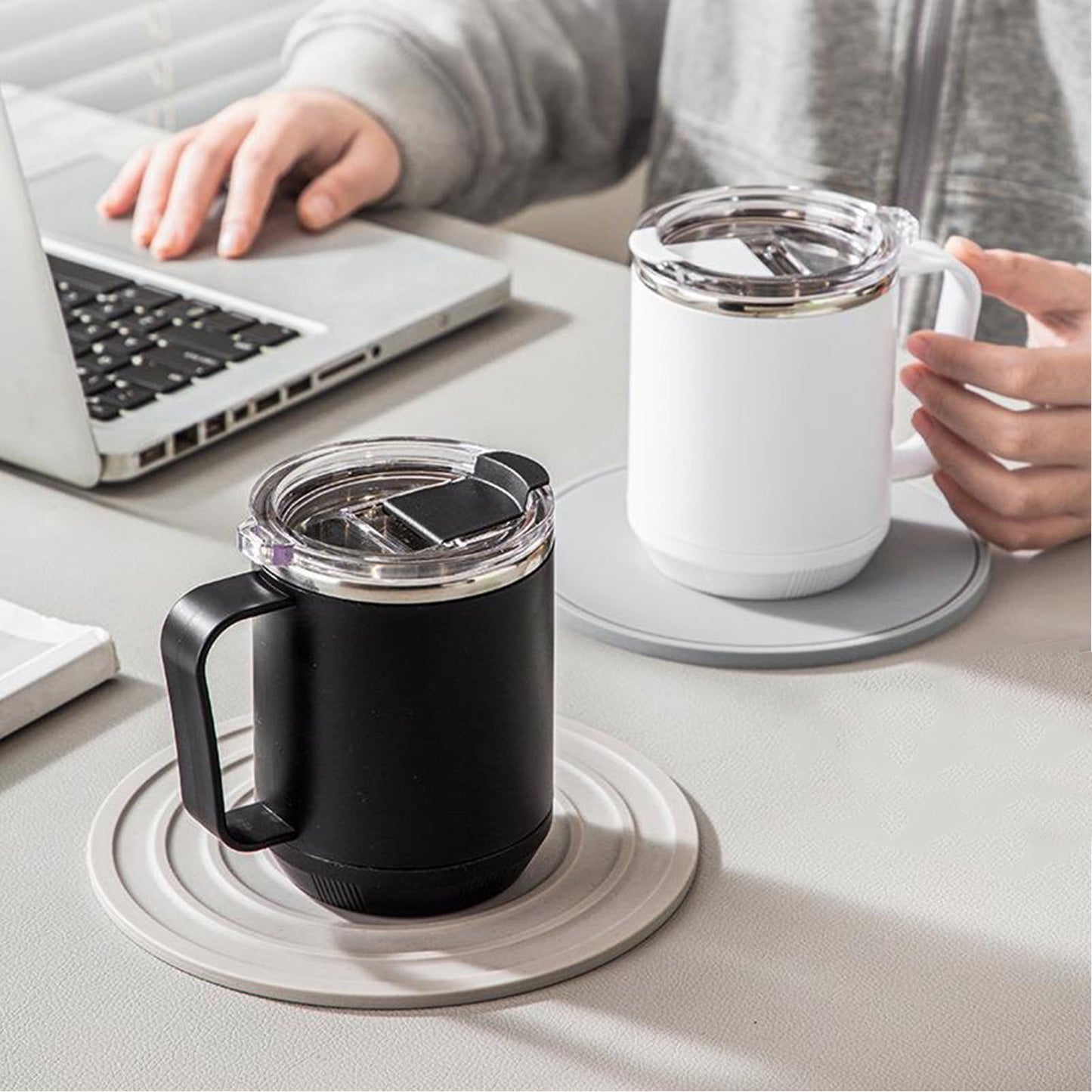 Tyidzon Insulated Coffee Mug, 20oz Stainless Steel Tumbler with Slider Lid Travel Coffee Cups with Handle for Camping Office Home, Blue ZF_#White