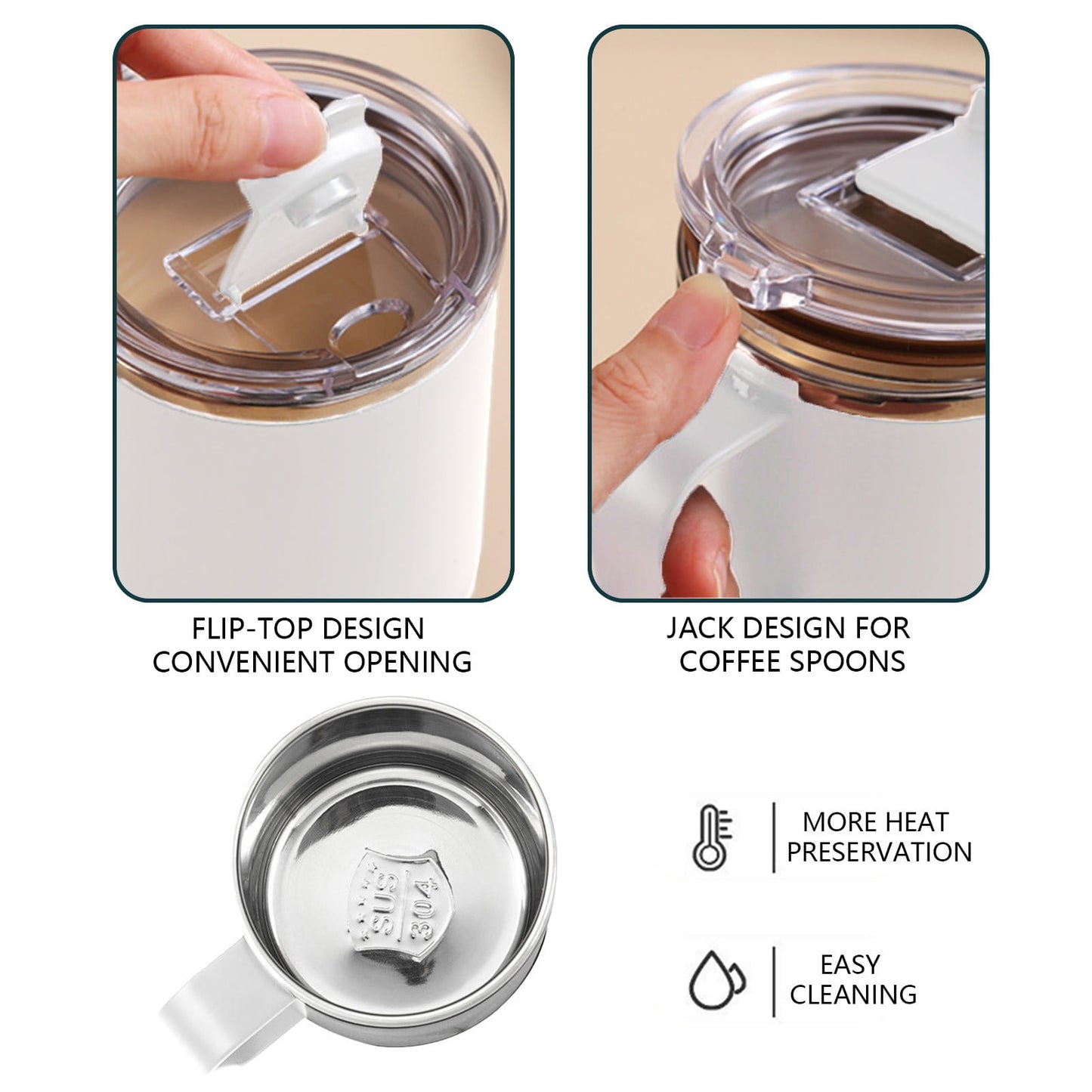 Tyidzon Insulated Coffee Mug, 20oz Stainless Steel Tumbler with Slider Lid Travel Coffee Cups with Handle for Camping Office Home, Blue ZF_#White