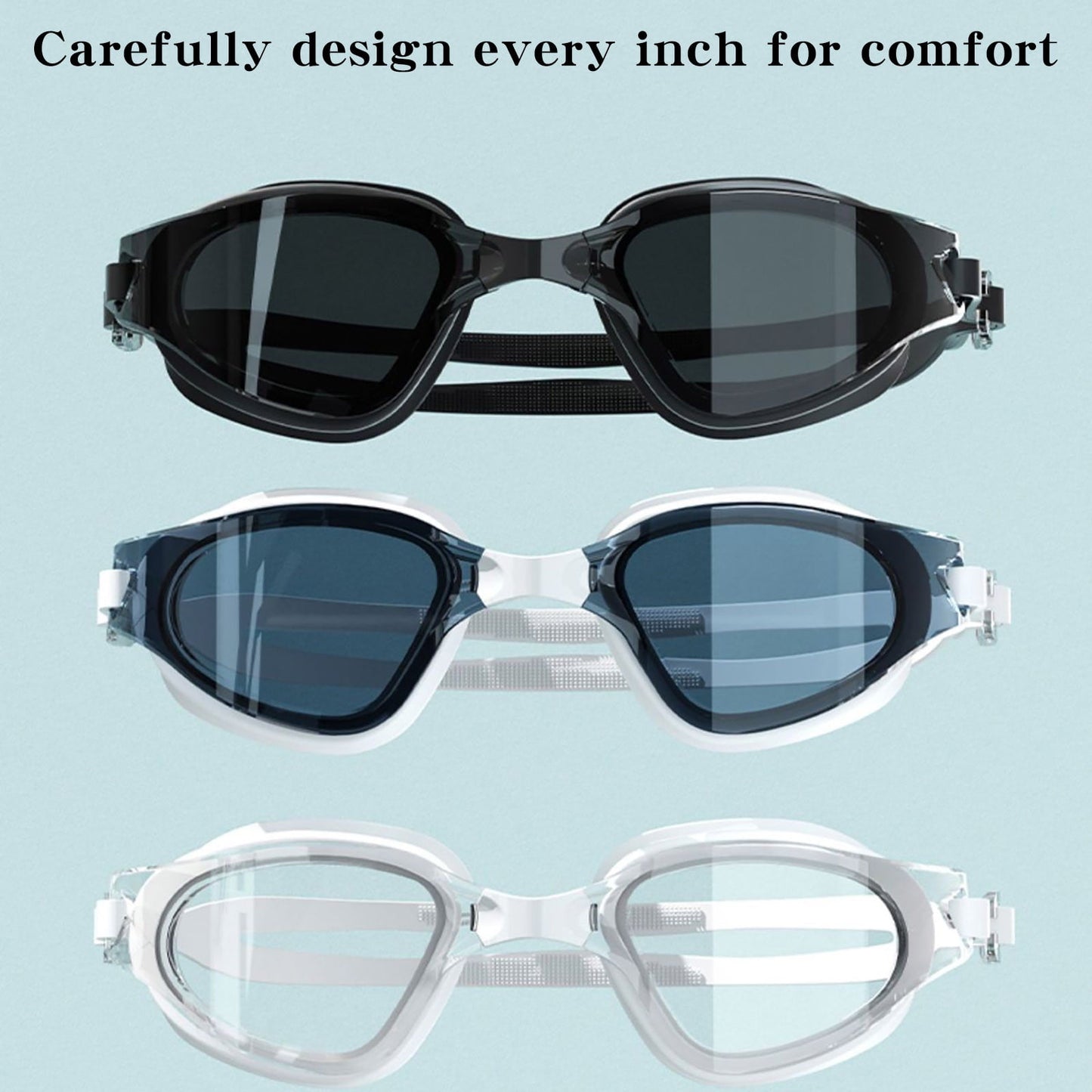 Large Frame Swim Goggles for Adults - Electroplated Anti-Fog HD Myopia Swimming Goggles with Adjustable Nose Cover, Leak-Proof Seal for Men & Women, Pool & Open Water by PALIFEUR 15_Anti-Glare Swimming Goggles Adult_BU