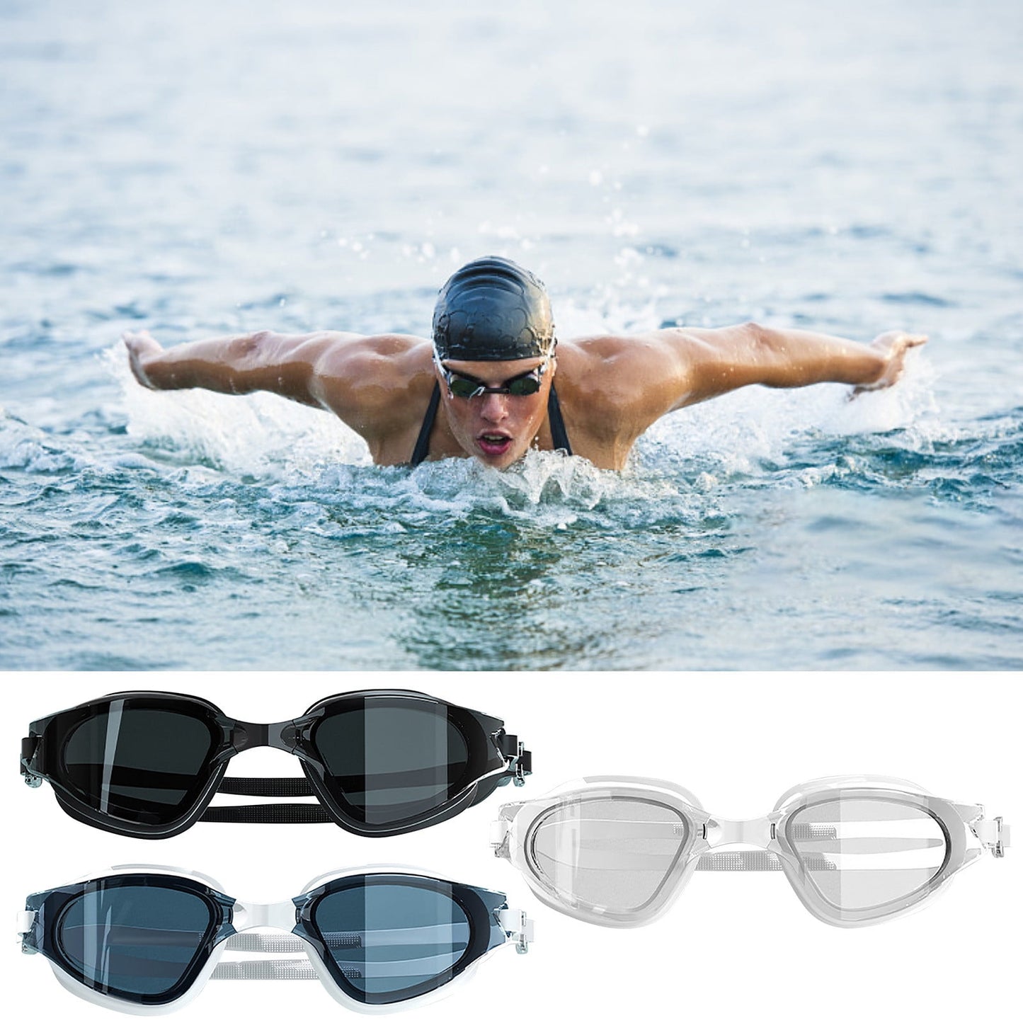 Large Frame Swim Goggles for Adults - Electroplated Anti-Fog HD Myopia Swimming Goggles with Adjustable Nose Cover, Leak-Proof Seal for Men & Women, Pool & Open Water by PALIFEUR 16_Premium Swim Goggles Bundle Set_WH