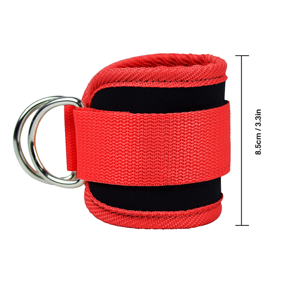 Billbianc Adjustable Polyester Ankle Straps for Cable Machine Kickbacks (2 Pack) Red