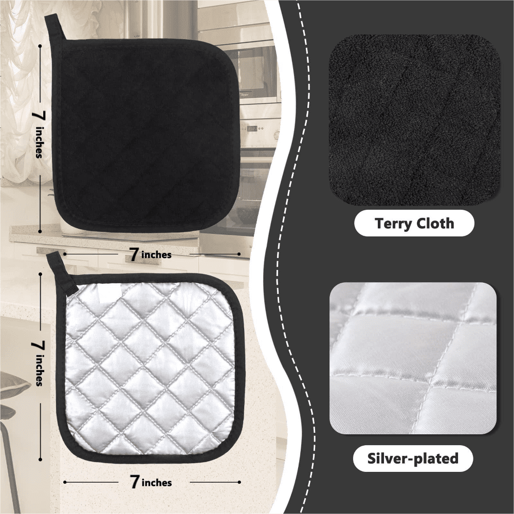 4 Pack Pot Holders for Kitchen Heat Resistant Pot Holders Sets Oven Hot Pads Terry Cloth Pot Holders for Cooking Baking(7"x 7",GRAY) 7" x 7" GRAY