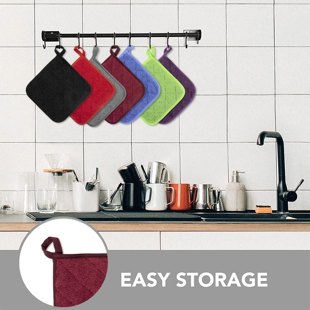 4 Pack Pot Holders for Kitchen Heat Resistant Pot Holders Sets Oven Hot Pads Terry Cloth Pot Holders for Cooking Baking(7"x 7",GRAY) 7" x 7" GRAY