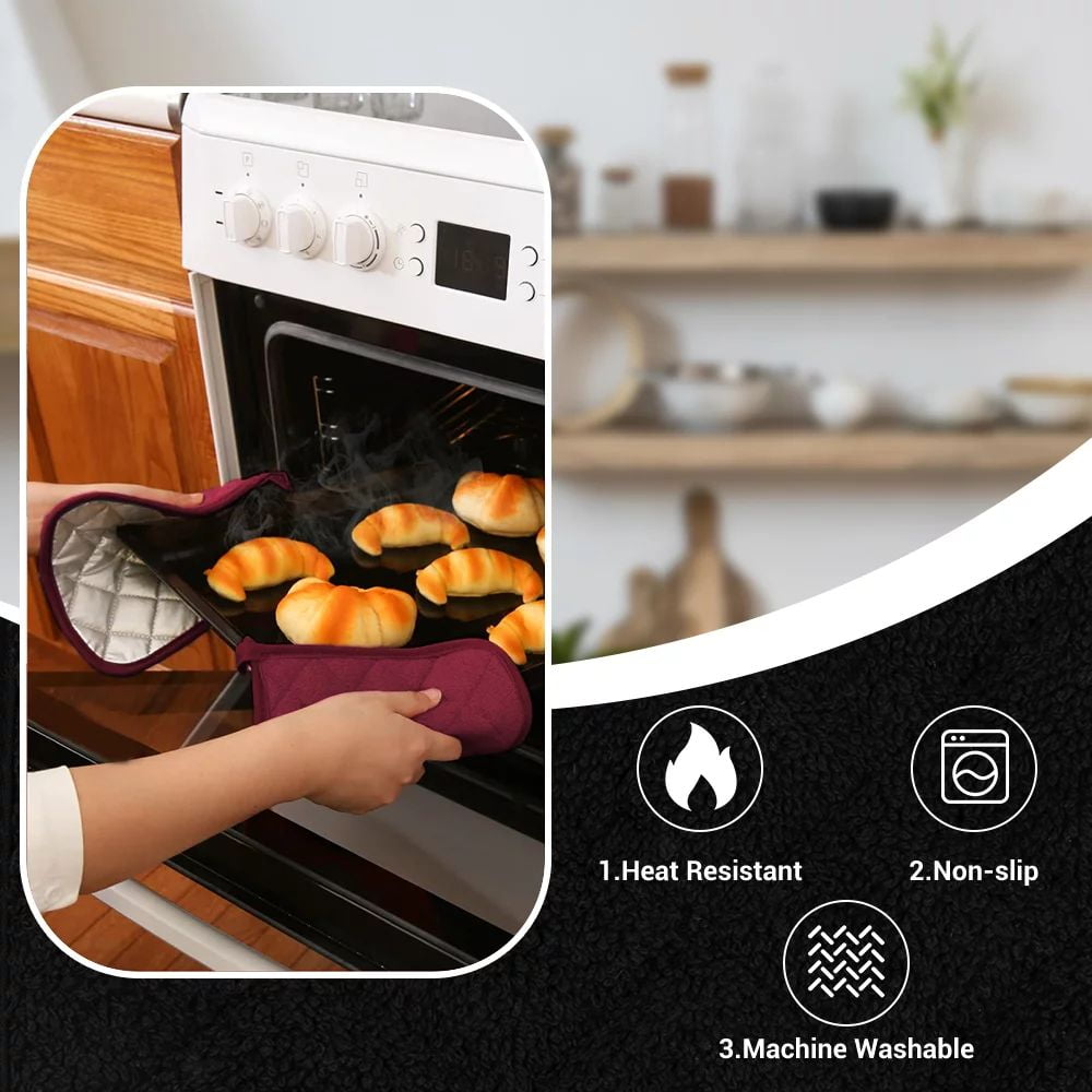 4 Pack Pot Holders for Kitchen Heat Resistant Pot Holders Sets Oven Hot Pads Terry Cloth Pot Holders for Cooking Baking(7"x 7",GRAY) 7" x 7" WINE RED