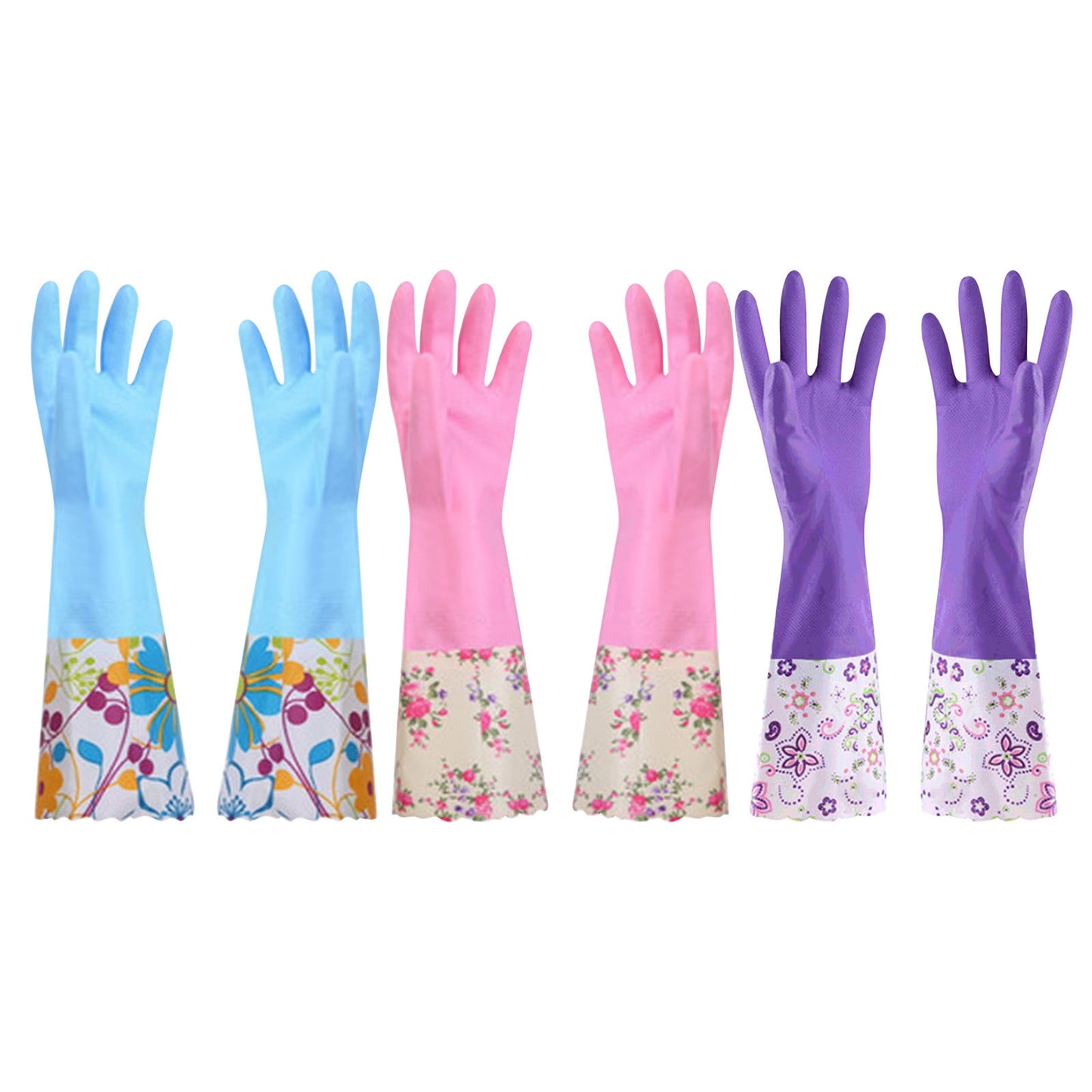 LSLJS Rubber Gloves, Cleaning Gloves, Dishwashing Gloves, Kitchen Gloves for Washing Dishes, Household Reusable Gloves for Cleaning, Dishwasher Safe Flower Print Dish Gloves Medium Pink On Clearance M Blue-Plush