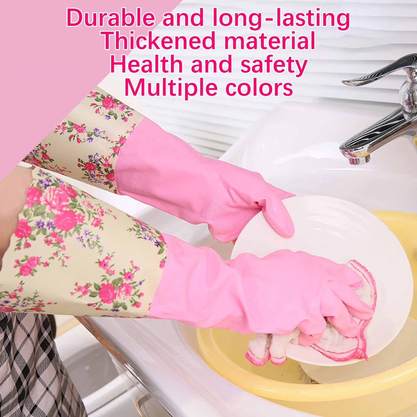 LSLJS Rubber Gloves, Cleaning Gloves, Dishwashing Gloves, Kitchen Gloves for Washing Dishes, Household Reusable Gloves for Cleaning, Dishwasher Safe Flower Print Dish Gloves Medium Pink On Clearance M Pink-PLush