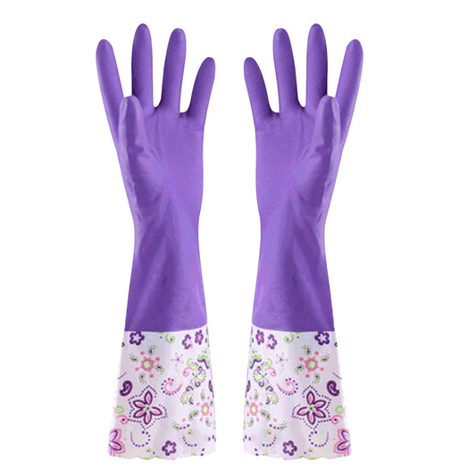 LSLJS Rubber Gloves, Cleaning Gloves, Dishwashing Gloves, Kitchen Gloves for Washing Dishes, Household Reusable Gloves for Cleaning, Dishwasher Safe Flower Print Dish Gloves Medium Pink On Clearance M Purple-PLush