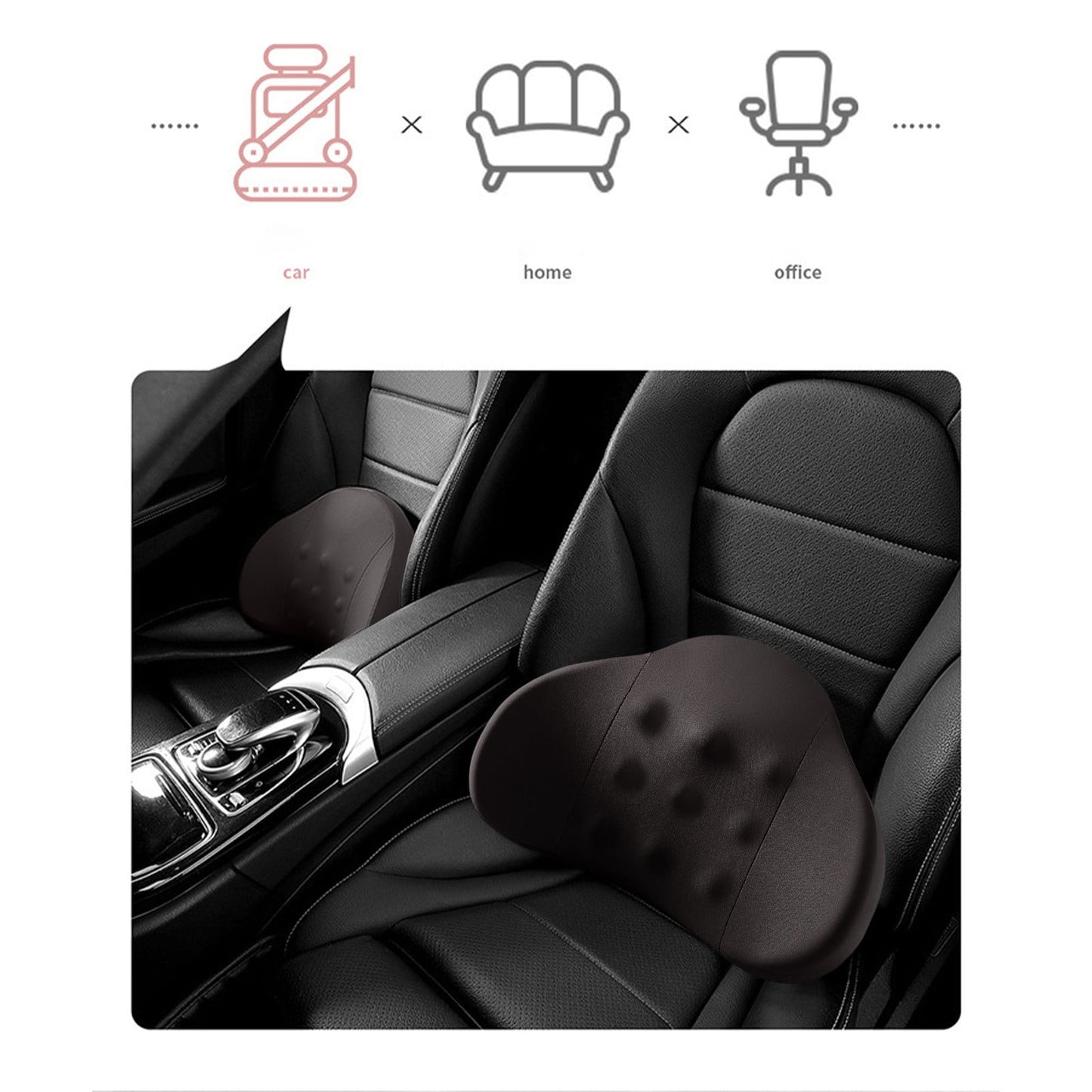 LSLJS Lumbar Cushion Memory Foam Lumbar Support Pillow for Car - Mid/Lower Back Support Cushion - for Car Seat, Office Chair, Car Lumbar Support Cute Car Pandas Lumbar Pillow Car Interior Supplies A-Black