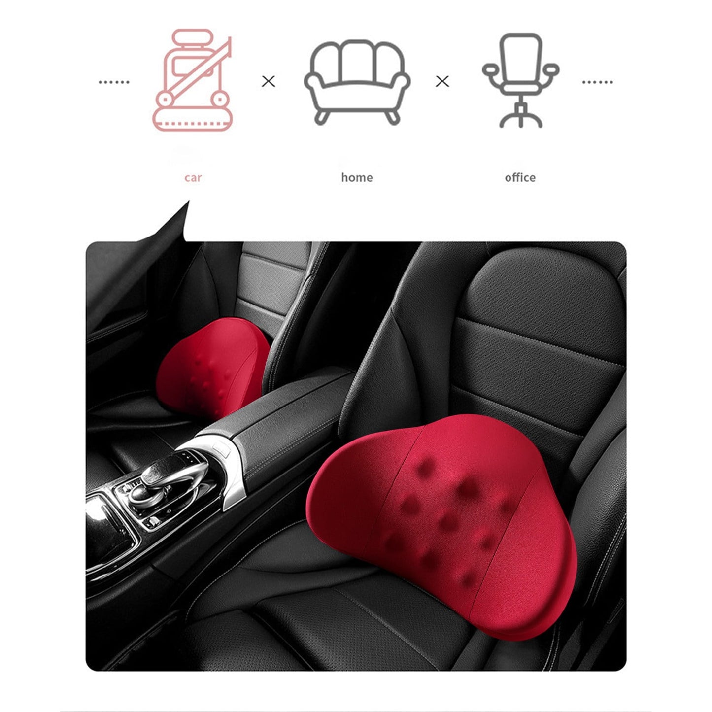 LSLJS Lumbar Cushion Memory Foam Lumbar Support Pillow for Car - Mid/Lower Back Support Cushion - for Car Seat, Office Chair, Car Lumbar Support Cute Car Pandas Lumbar Pillow Car Interior Supplies A-Red
