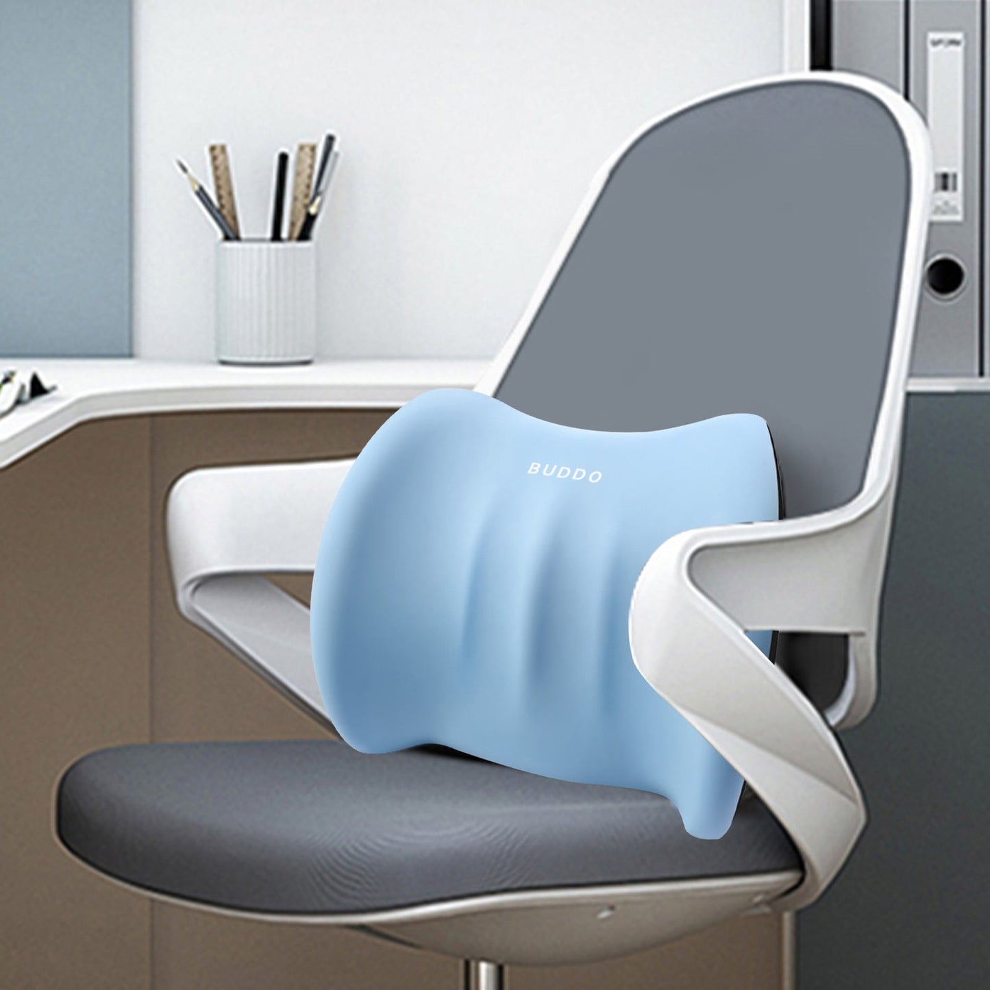 LSLJS Lumbar Cushion Memory Foam Lumbar Support Pillow for Car - Mid/Lower Back Support Cushion - for Car Seat, Office Chair, Car Lumbar Support Cute Car Pandas Lumbar Pillow Car Interior Supplies B-Light blue