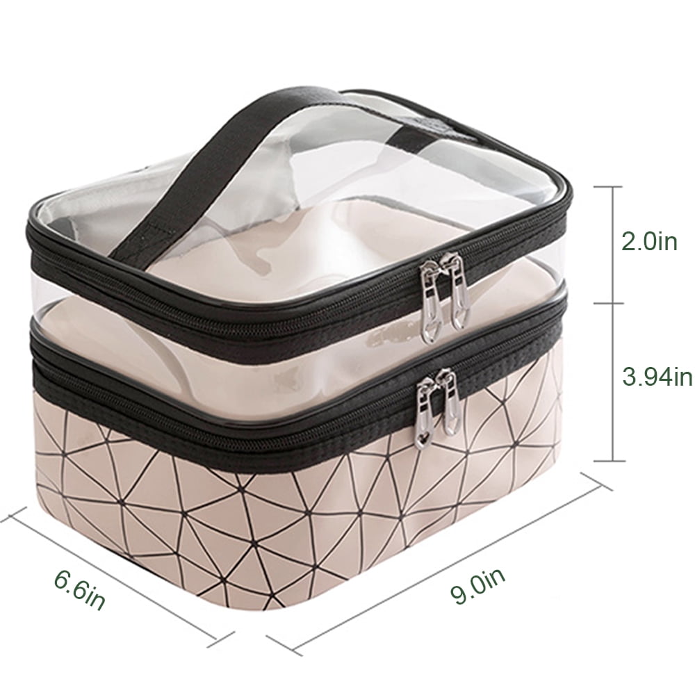 Meiyuuo Makeup Bag Cosmetic Bag Travelling Double Layer Make Up Bag Organizer Medium Case for Women Girls Reusable Toiletry Bags(Blue) Beige