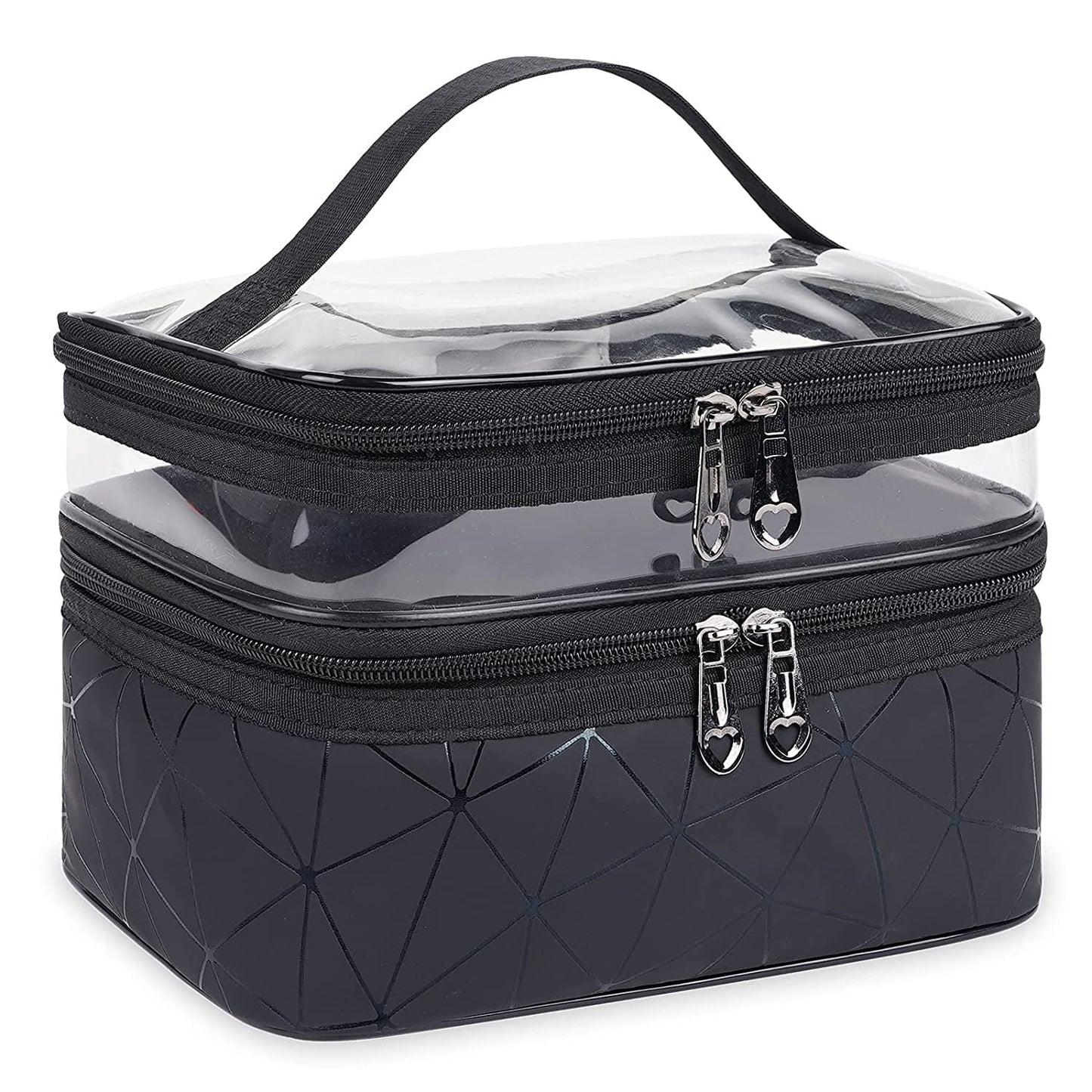 Meiyuuo Makeup Bag Cosmetic Bag Travelling Double Layer Make Up Bag Organizer Medium Case for Women Girls Reusable Toiletry Bags(Blue) Black