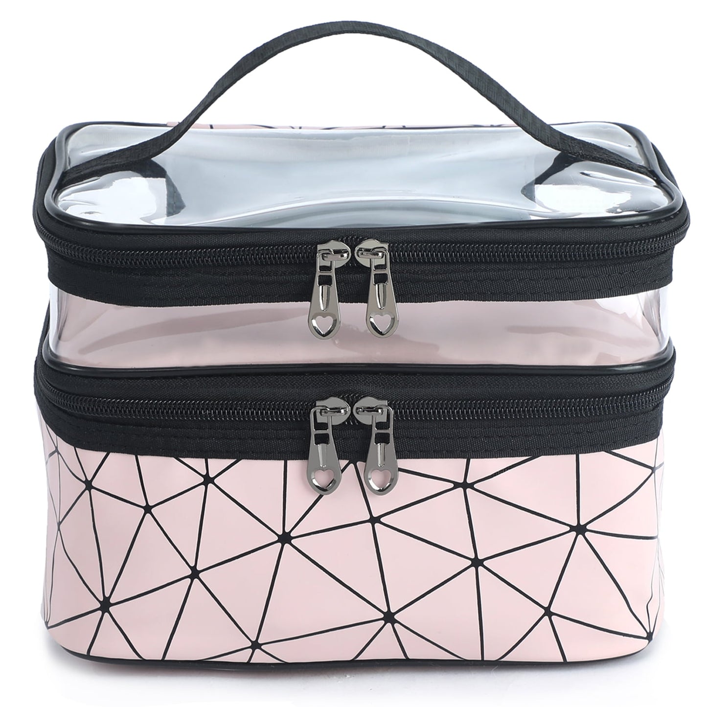 Meiyuuo Makeup Bag Cosmetic Bag Travelling Double Layer Make Up Bag Organizer Medium Case for Women Girls Reusable Toiletry Bags(Blue) Pink