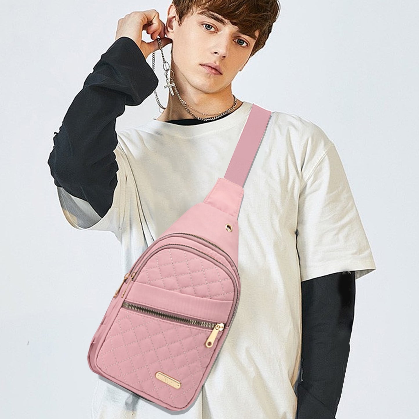 Suncoda Sling Bag for Women, Crossbody Sling Backpack Small Sling Bag Multipurpose Crossbody Shoulder Bag Travel Hiking Backpack, Sling Bag for Men #1-Pink