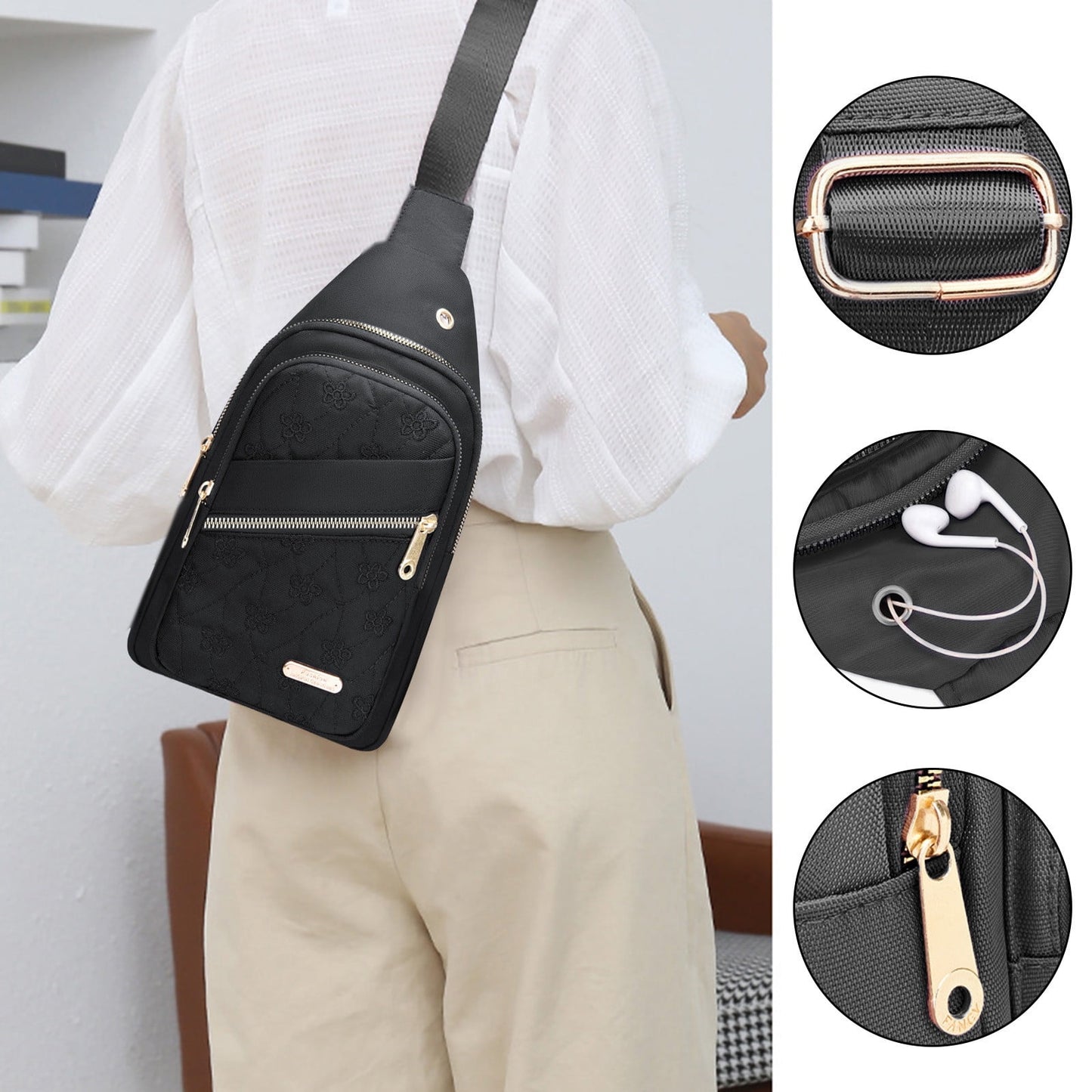 Suncoda Sling Bag for Women, Crossbody Sling Backpack Small Sling Bag Multipurpose Crossbody Shoulder Bag Travel Hiking Backpack, Sling Bag for Men #5-Black