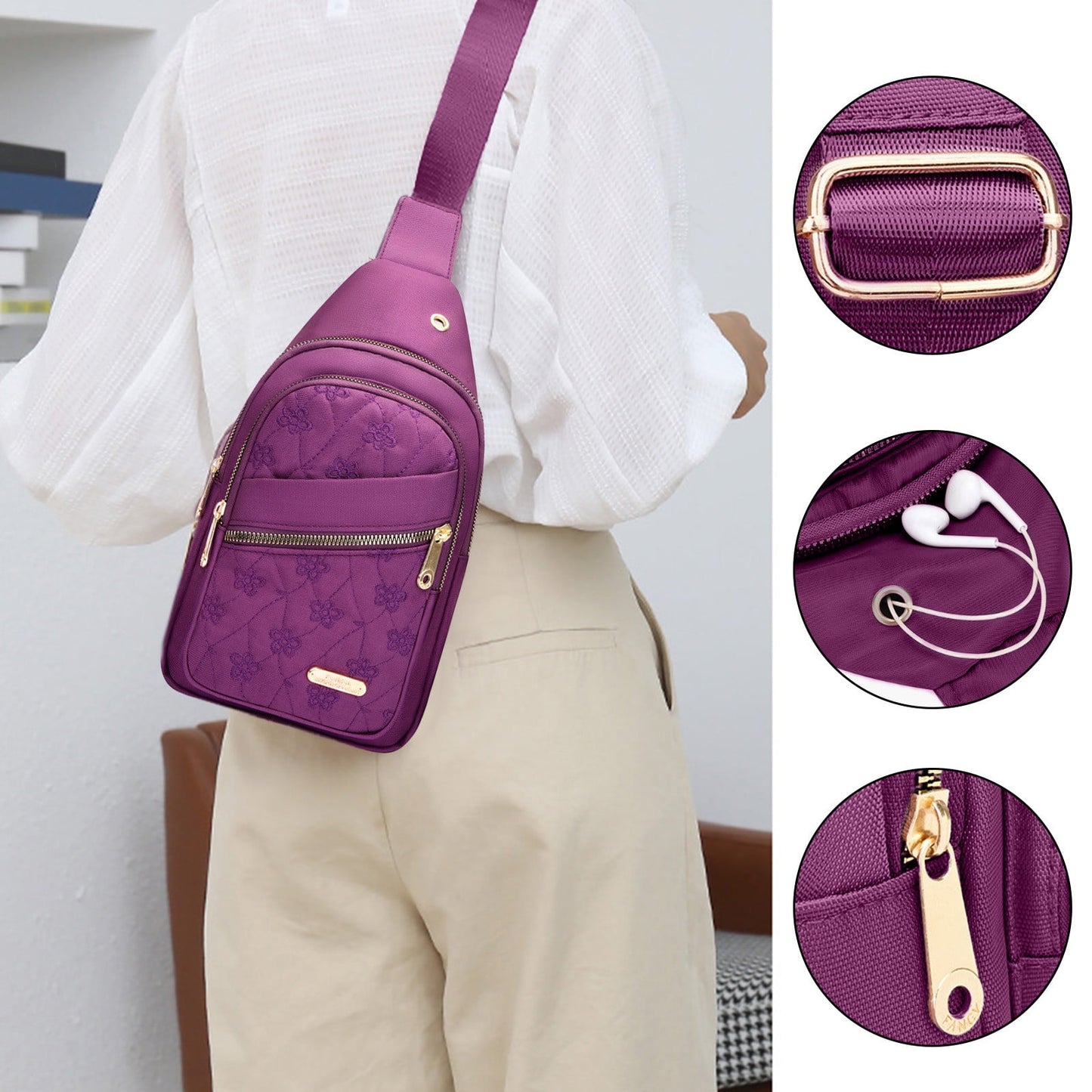 Suncoda Sling Bag for Women, Crossbody Sling Backpack Small Sling Bag Multipurpose Crossbody Shoulder Bag Travel Hiking Backpack, Sling Bag for Men #5-Purple