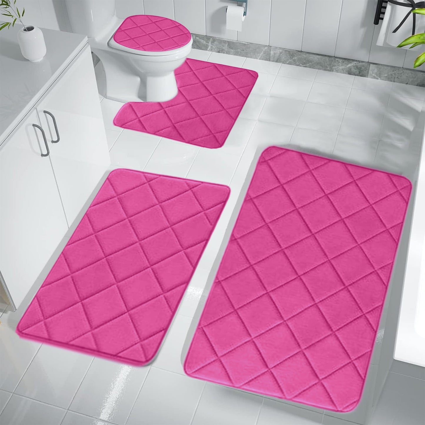 Clearance Tyidzon Bathroom Rugs 4 Piece Ultra Soft & Non-Slip Memory Foam Bath Mats for Bathroom, Absorbent Quick-Drying Bath Mats for Shower Bathroom Floor Rugs Pink