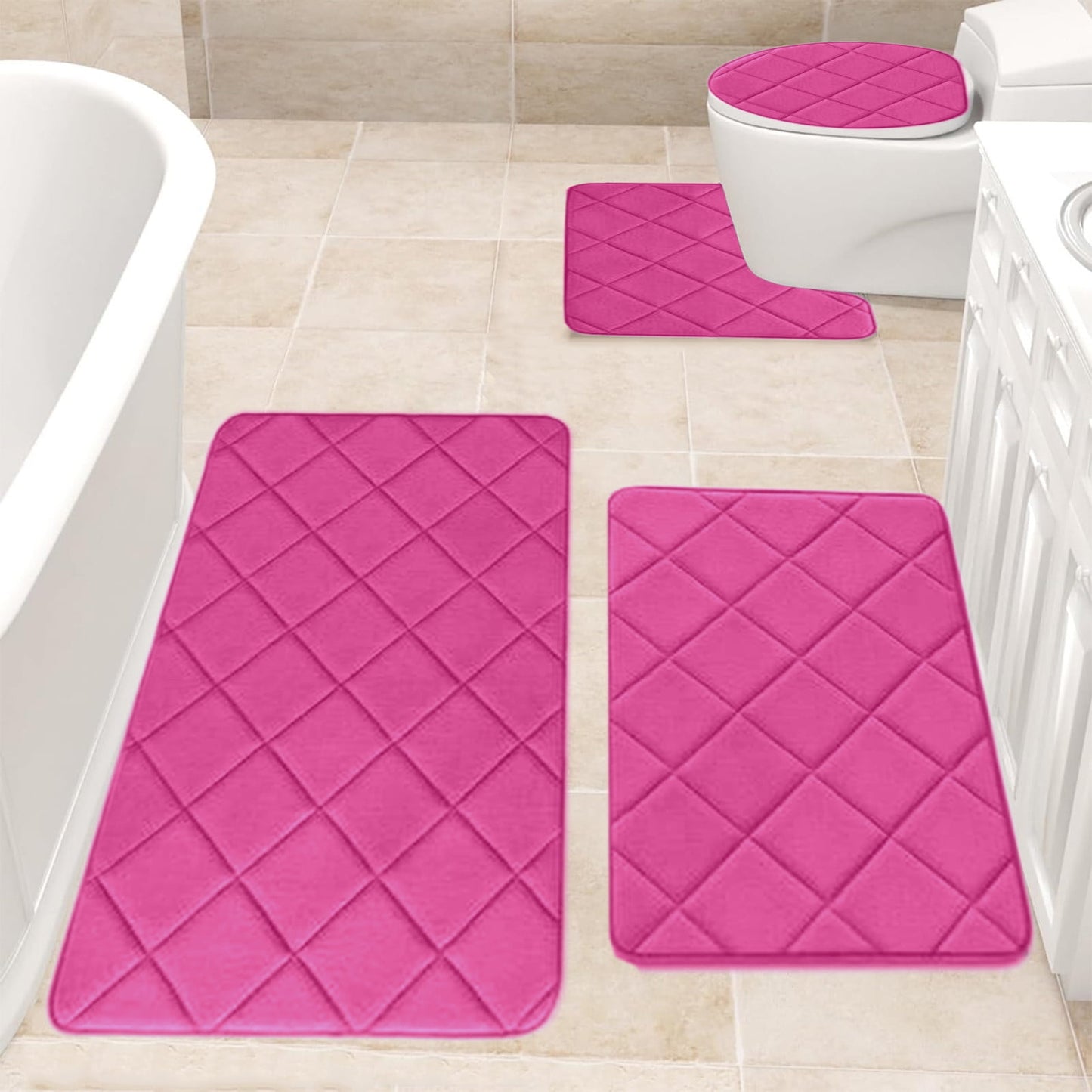 Clearance Tyidzon Bathroom Rugs 4 Piece Ultra Soft & Non-Slip Memory Foam Bath Mats for Bathroom, Absorbent Quick-Drying Bath Mats for Shower Bathroom Floor Rugs Pink