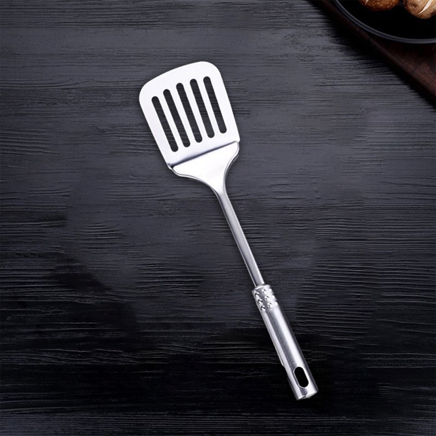 Tyidzon 13 Inch Stainless Steel Spatula Silver Slotted Metal Spatula Heavy Duty Sturdy Kitchen Spatula High Heat Resistant Fryer Barbecue Cookware Etc Kitchen Meat Spatula Silver