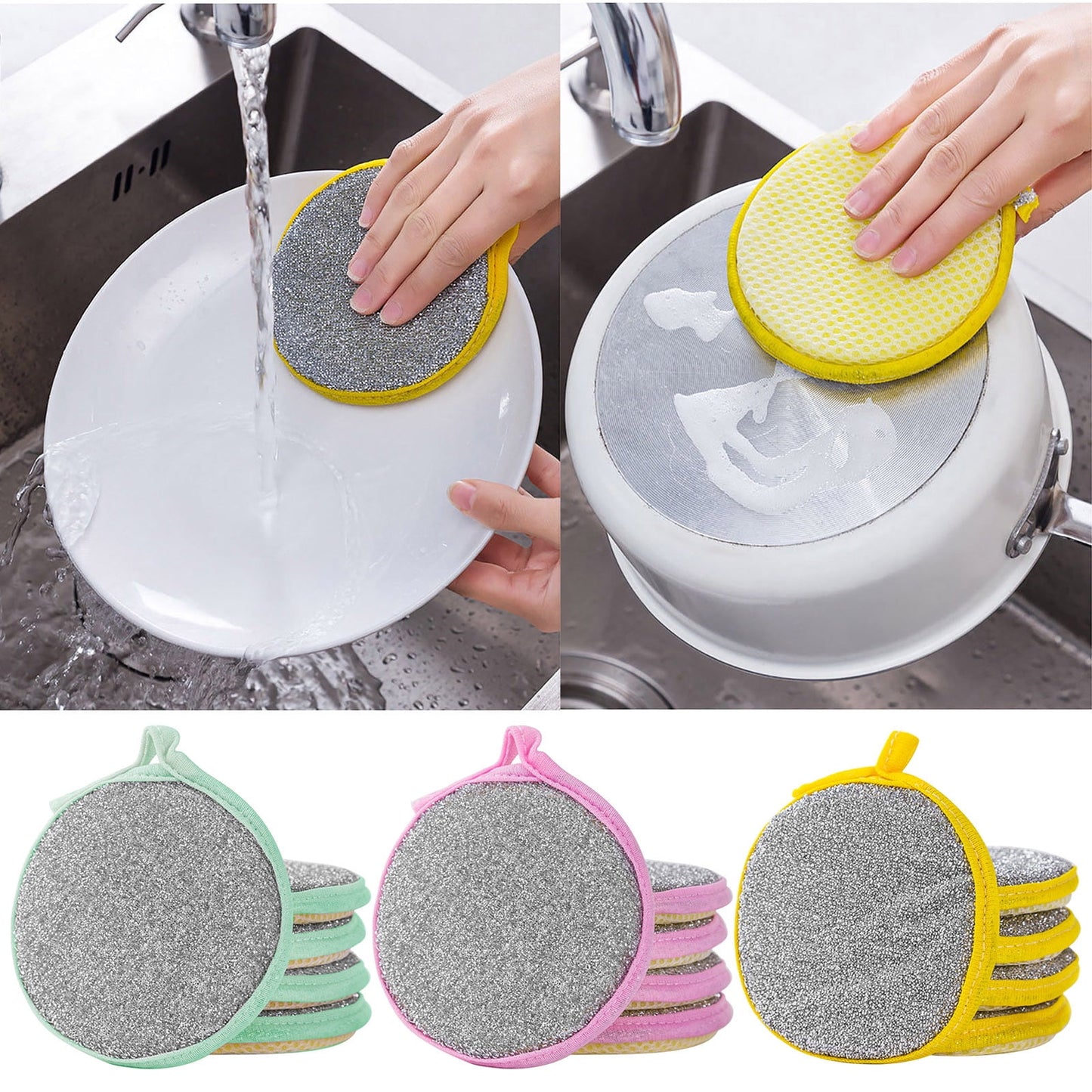 Under $1 Tyidzon Sponges Kitchen Multi-Purpose,5Pc Non-Scratch Sponges for Cleaning, Along with Heavy Duty Scrubbing Power - Reusable Double-Sided Dish Sponge for Dishes, Pots and Pans Green