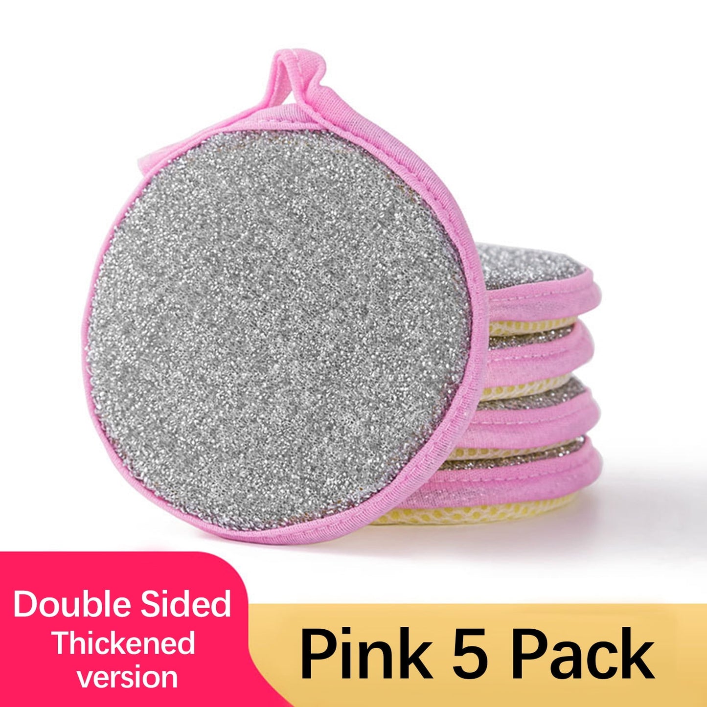 Under $1 Tyidzon Sponges Kitchen Multi-Purpose,5Pc Non-Scratch Sponges for Cleaning, Along with Heavy Duty Scrubbing Power - Reusable Double-Sided Dish Sponge for Dishes, Pots and Pans Pink
