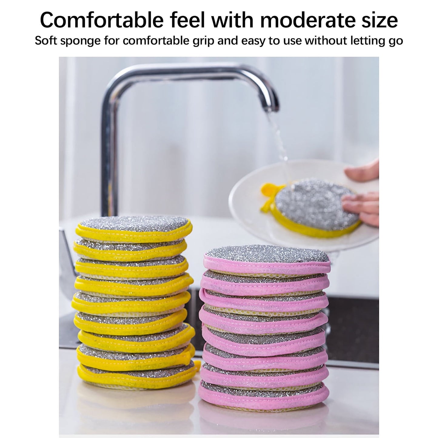 Under $1 Tyidzon Sponges Kitchen Multi-Purpose,5Pc Non-Scratch Sponges for Cleaning, Along with Heavy Duty Scrubbing Power - Reusable Double-Sided Dish Sponge for Dishes, Pots and Pans Yellow