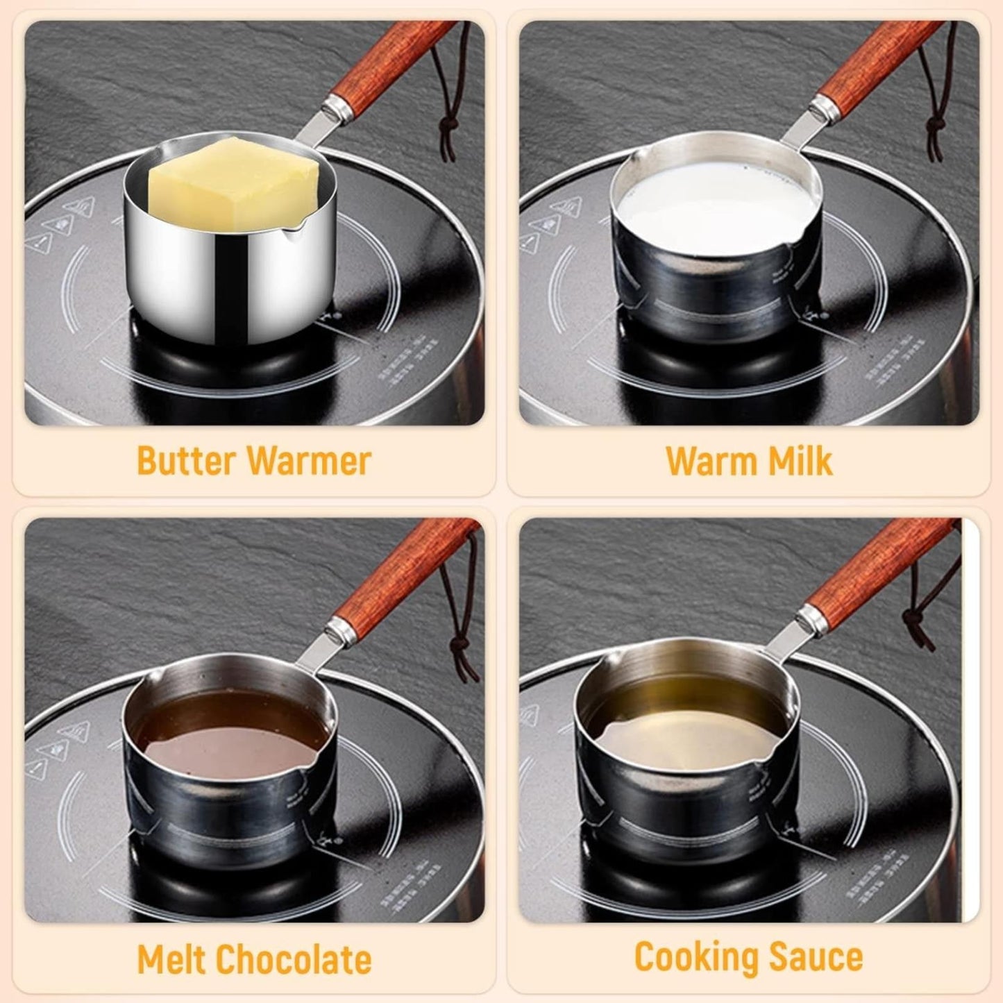 Bakeware Clearance! JWDX Oil Pouring Pot 80Ml, Stainless Steel Pan Mini Milk Warmer Pot Soup Pan with Wooden Handle Small Saucepan for Butter Warmer Heating Milk Cooking A