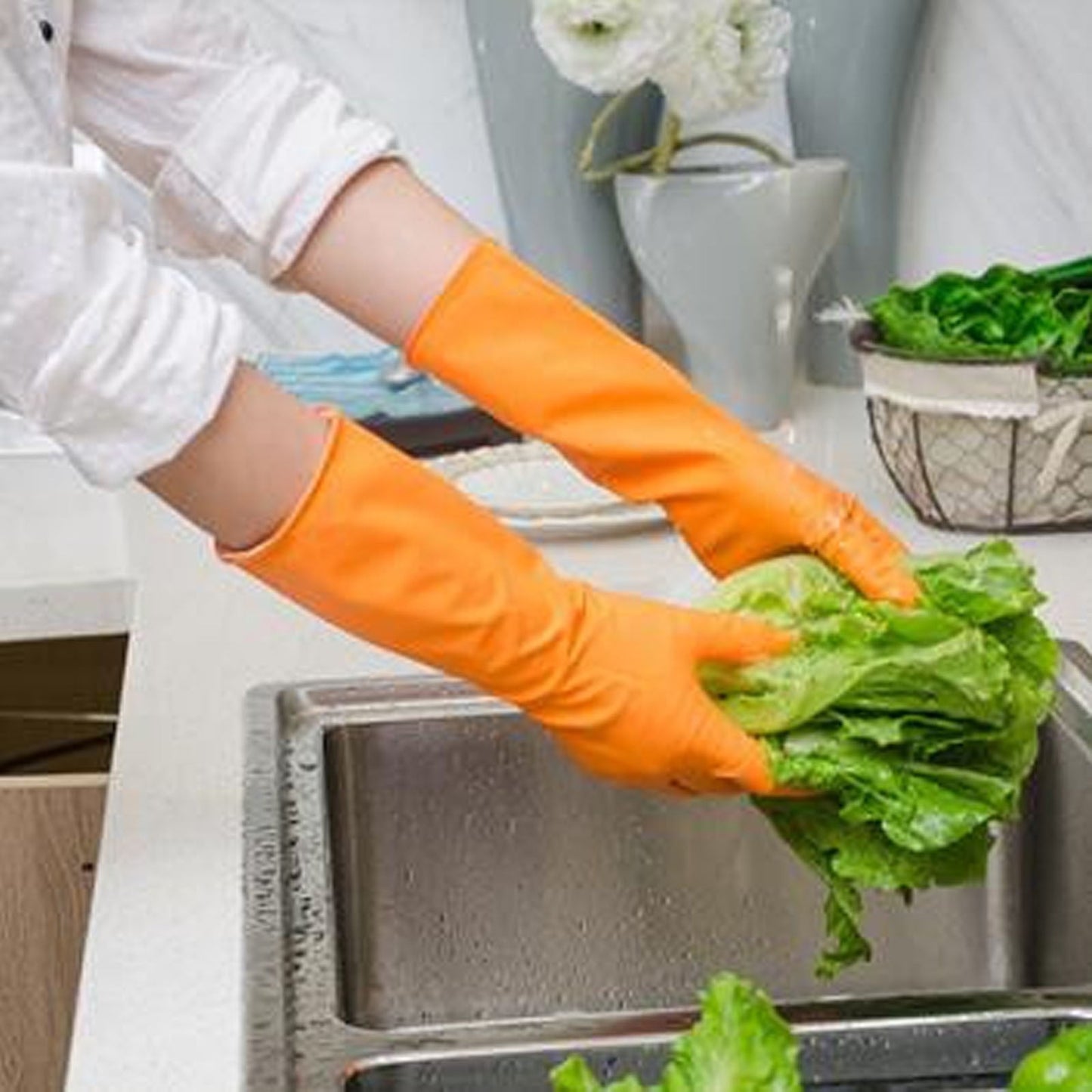 Savings, Cleaning Gloves, Eguiwyn Kid Painting Apron Sleeve, Apron Sleeve Reduced Price! 1 Pair of Gloves Gloves Gloves Washing Hand Rubber Long Cleaning Warm Gloves Kitchen Latex 3-Green1