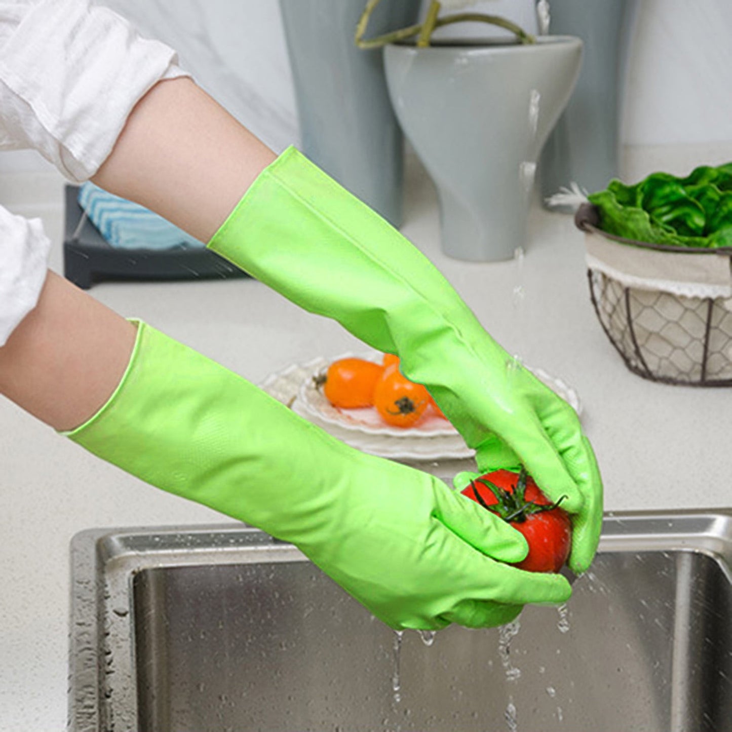 Savings, Cleaning Gloves, Eguiwyn Kid Painting Apron Sleeve, Apron Sleeve Reduced Price! 1 Pair of Gloves Gloves Gloves Washing Hand Rubber Long Cleaning Warm Gloves Kitchen Latex 3-Green2