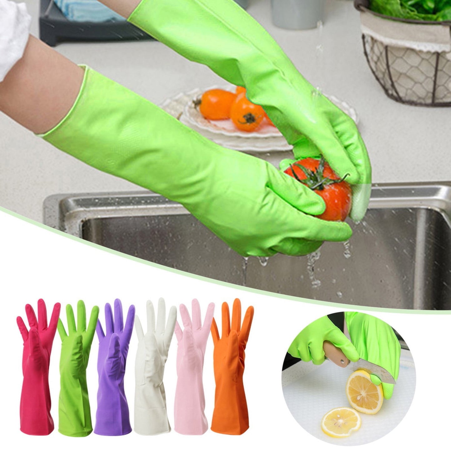 Savings, Cleaning Gloves, Eguiwyn Kid Painting Apron Sleeve, Apron Sleeve Reduced Price! 1 Pair of Gloves Gloves Gloves Washing Hand Rubber Long Cleaning Warm Gloves Kitchen Latex 4-Green1