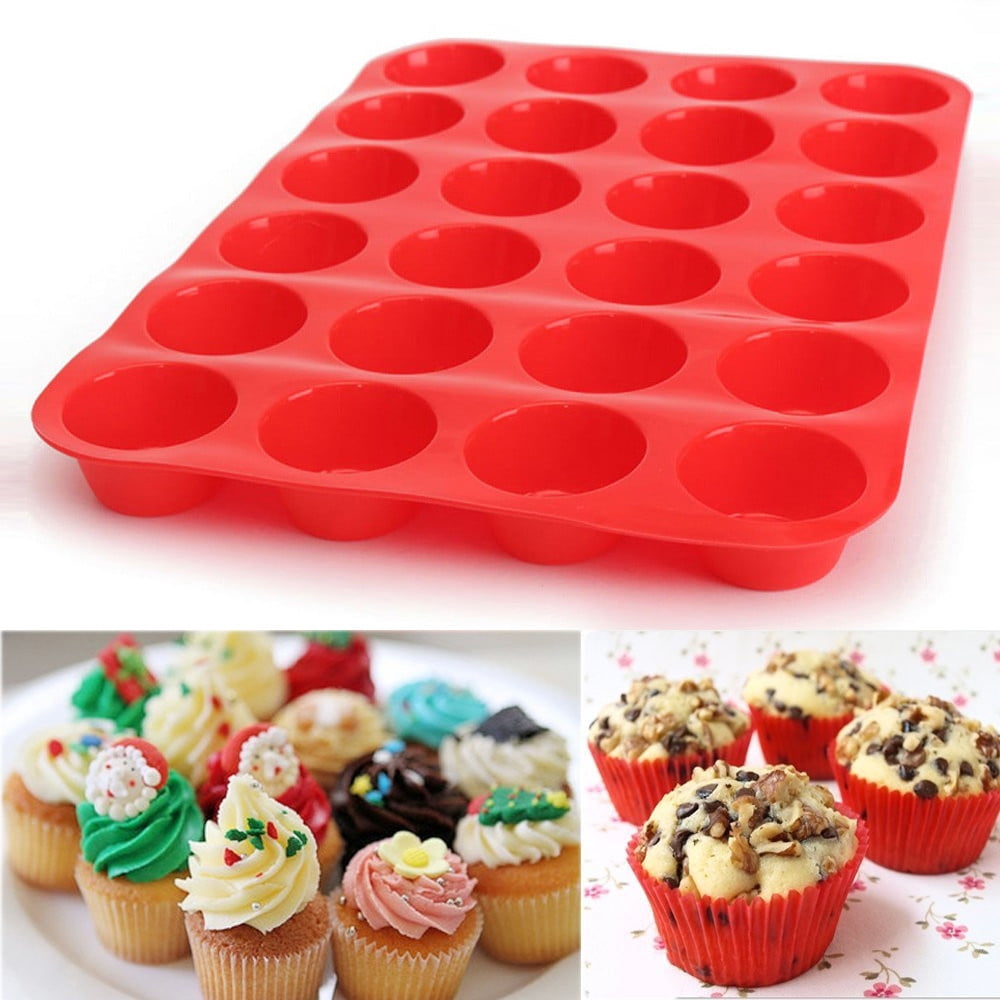 aoksee Kitchen Utensils 24 Cavity Mini Muffin Silicone Soap Cookies Cupcake Bakeware Pan Tray Mould Gift on Clearance