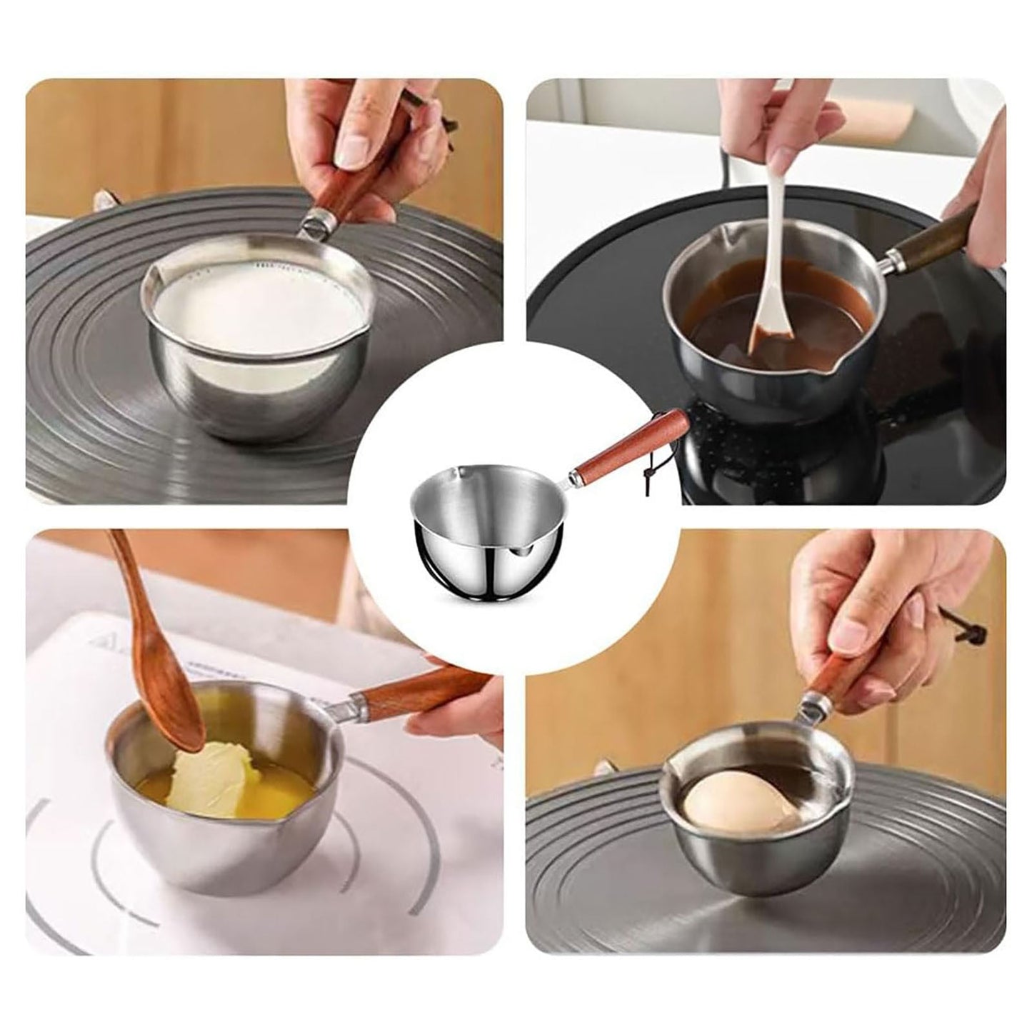 JWDX Cooking Utensils Clearance, Stainless Hot Oil Pot with Wooden Handle New Oil Pot Container for Kitchen Cooking Oil Strainer Pot A